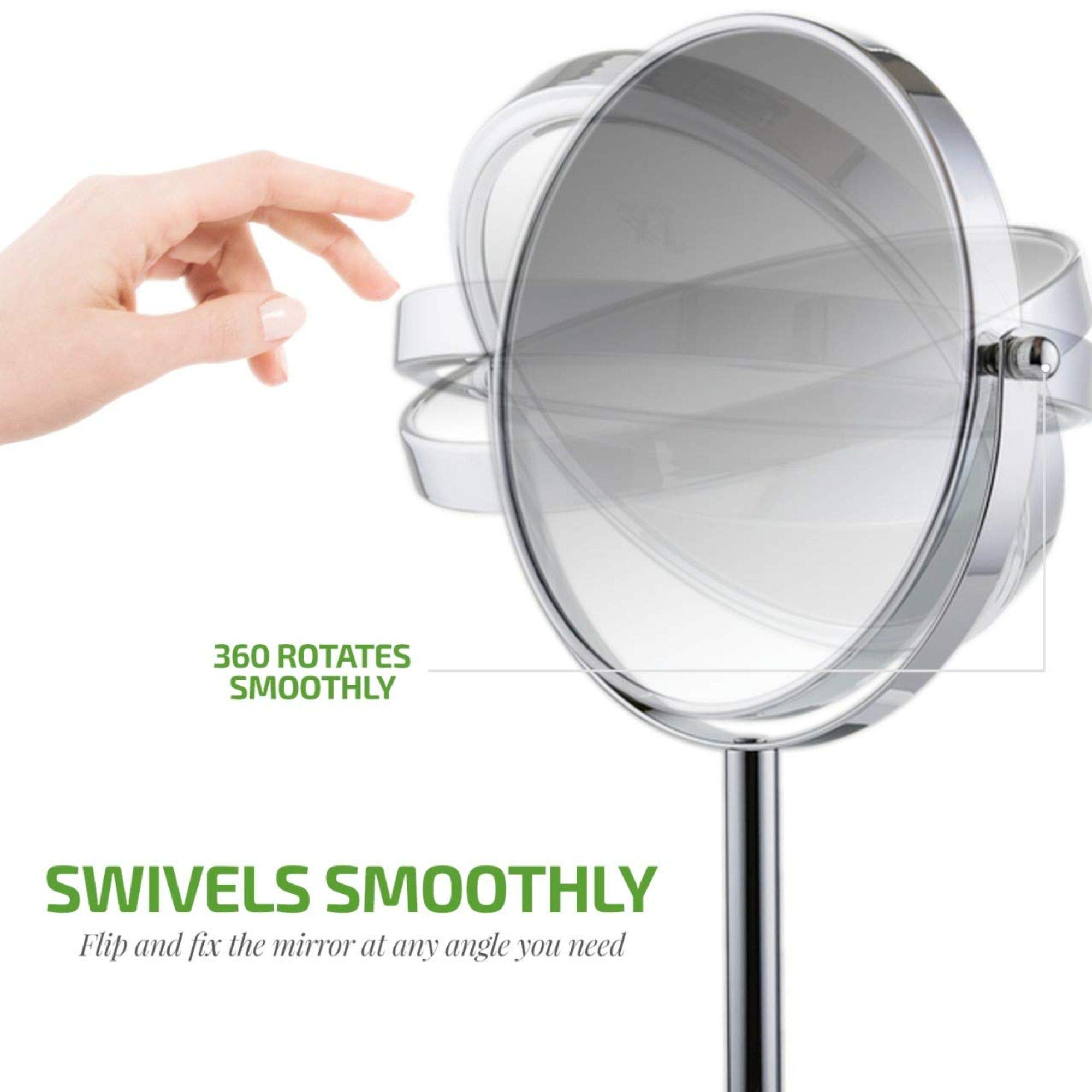 OVENTE 7-Inch Double-Sided Vanity Mirror with 1X/7X Magnification, 360° Swivel Stand - Polished Chrome Makeup Mirror for Dresser, Bedroom & Office Desk | Perfect for Applying Makeup, Grooming & Skincare Routines
