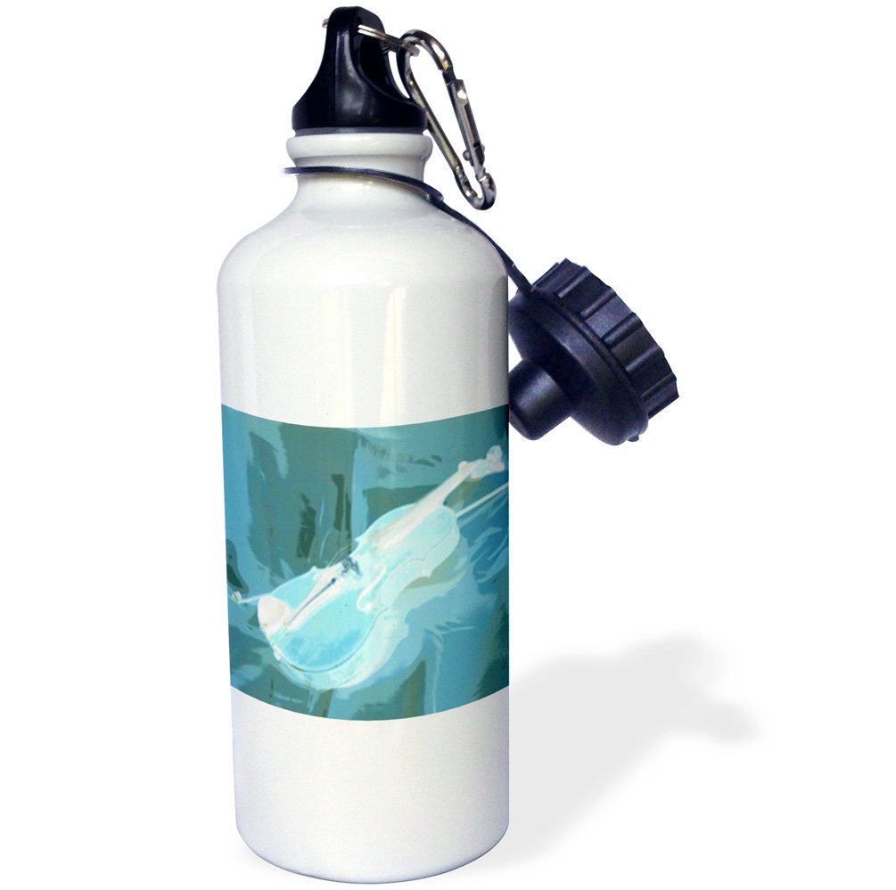 3D Rose Blue Violin Abstract Design Sports Water Bottle - 21 oz Insulated Stainless Steel White - Perfect for Gym, Hiking, Yoga & Outdoor Activities
