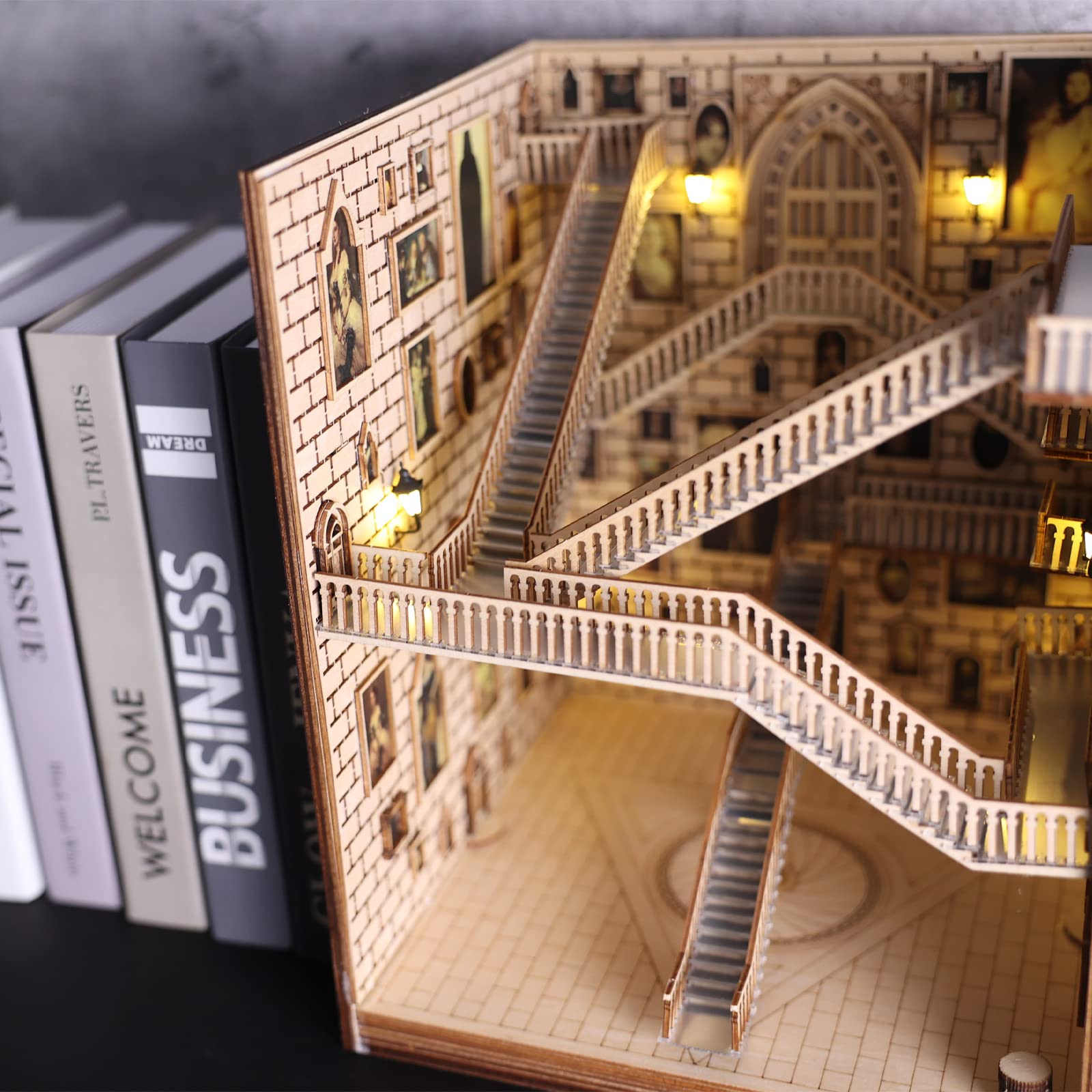 Magic School LED Book Nook Kit - 3D Wooden Puzzle Bookend for Adults & Teens | DIY Bookshelf Insert Decor for Home, Office, Library | Creative Gift for Women, Men, Book Lovers - Perfect for Reading Nooks, Study Rooms & Cozy Spaces