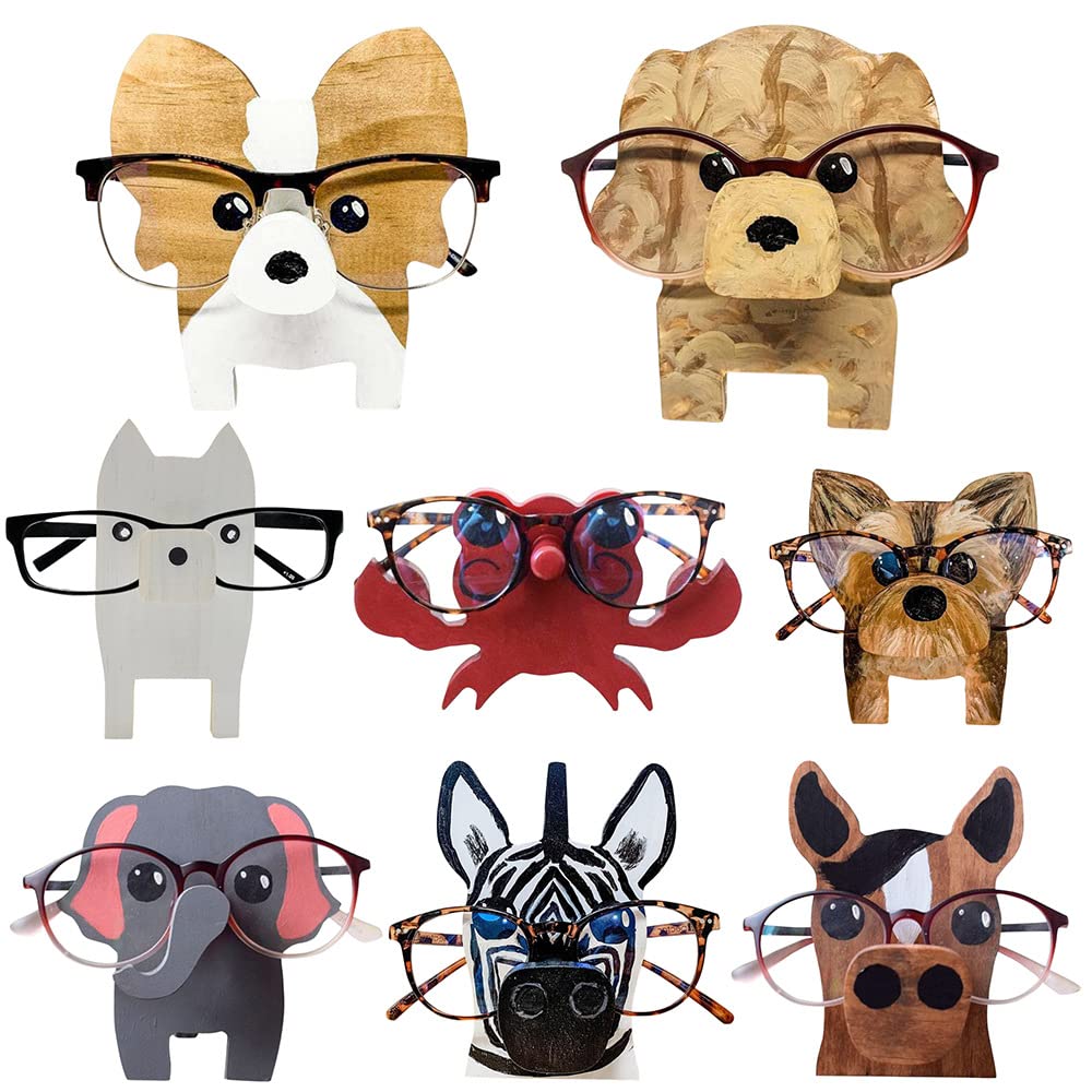 Wooden Animal Glasses Holder Stand - Cute Cartoon Eyeglass Organizer for Desk, Nightstand or Bathroom | Perfect Gift for Glasses Wearers (Color-B)