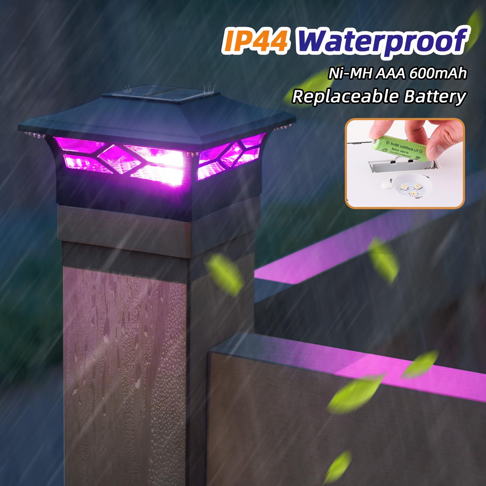 APONUO 4x4 & 6x6 Post Solar Lights - 4 Pack Black Outdoor Solar Post Cap Lights with 4 Lighting Modes for Fence, Deck, Wood & Vinyl Posts - Perfect for Garden, Pathway, and Backyard Lighting