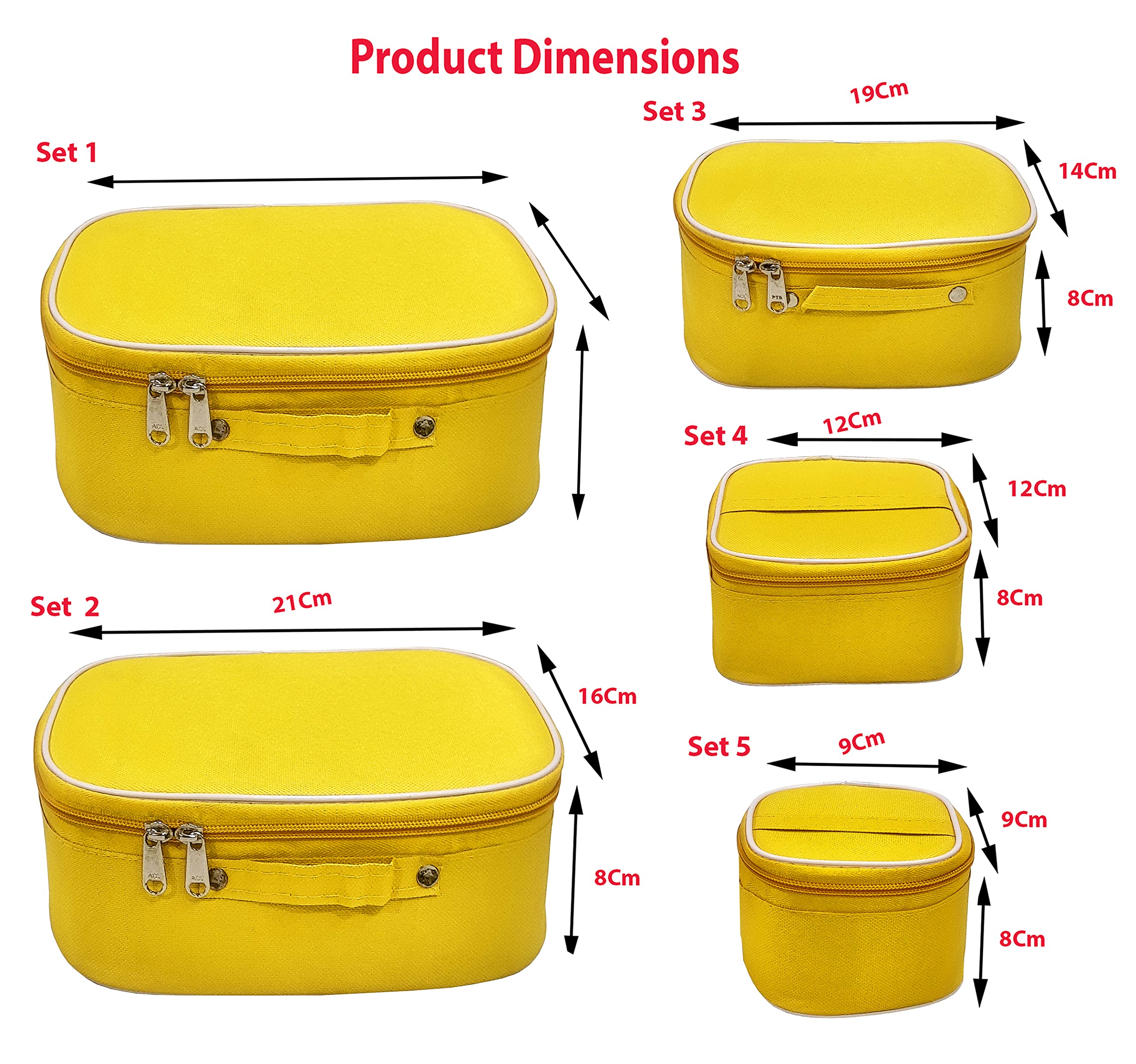 5-Piece Cosmetic Set - Waterproof & Washable Travel Makeup Organizer with Zipper - Large, Medium & Small Purse-Sized Toiletry Bags (Mustard) | Perfect for Travel, Gym & Daily Organization