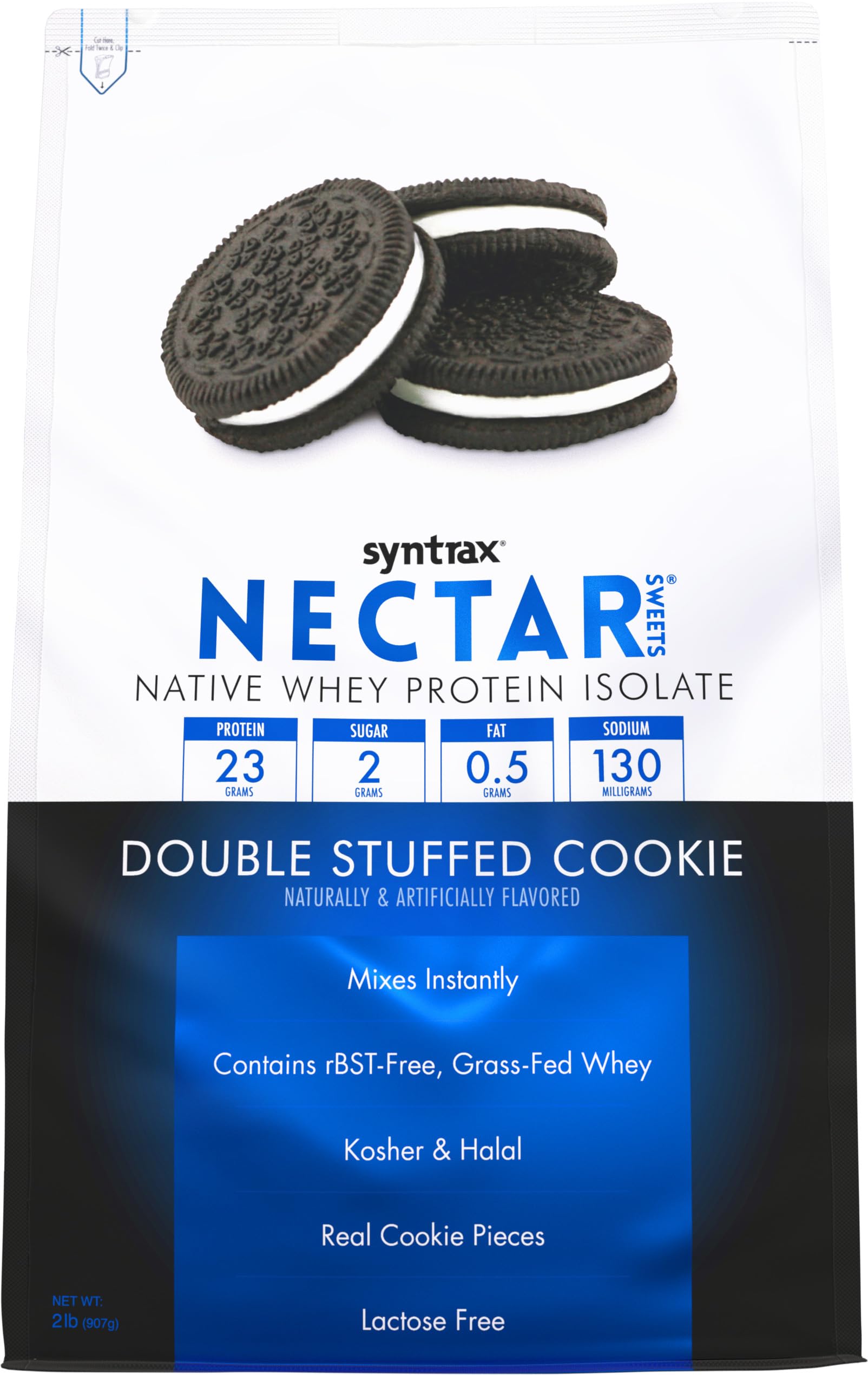 Syntrax Nectar Sweets 100% Whey Protein Isolate Powder with Real Cookie Pieces - Double Stuffed Cookie Flavor - 2 lb (907g) for Post-Workout Recovery & Muscle Growth - Perfect for Smoothies, Baking & Healthy Snacks