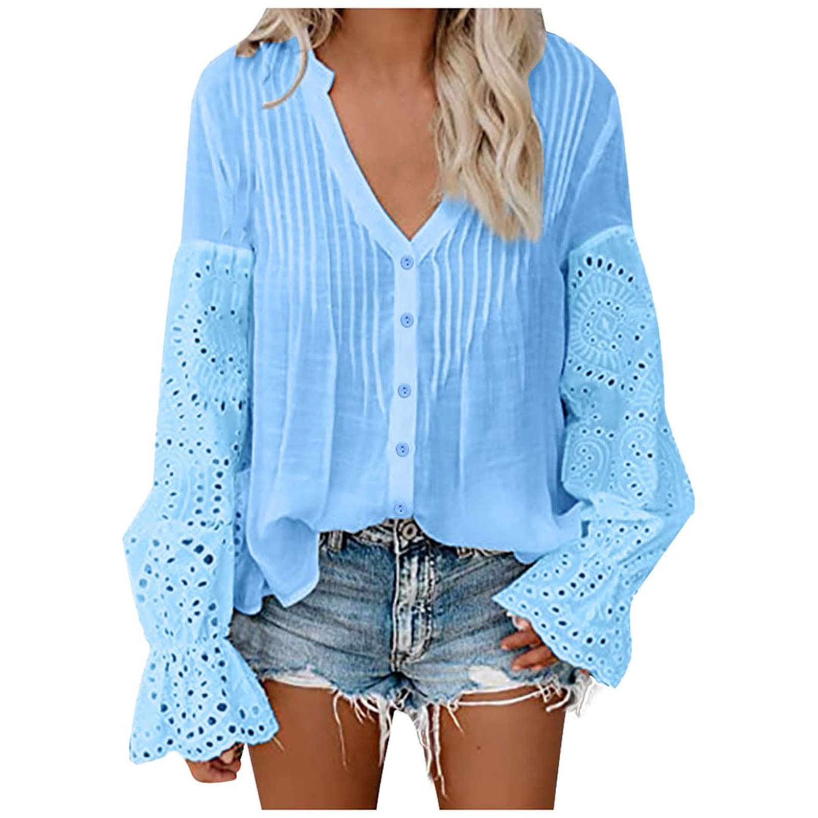 Women's Casual Loose Tunic Tops - Gradient Print Short Sleeve V-Neck Tee Shirts for Everyday Wear | Perfect for Work, Weekend & Summer Outfits