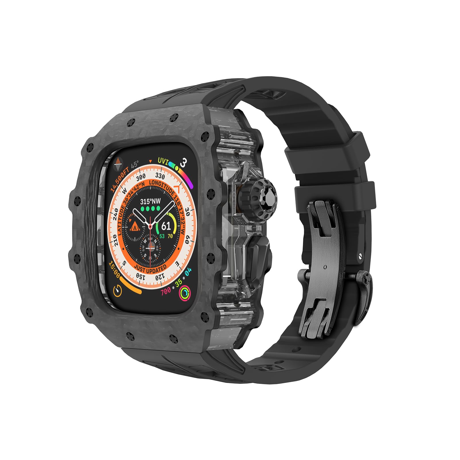 Premium Carbon Fiber Case & Fluorine Rubber Band for Apple Watch Ultra 2 (49mm) - Luxury Protective Cover & Replacement Strap for Men - Perfect for Workouts, Outdoor Adventures & Everyday Wear