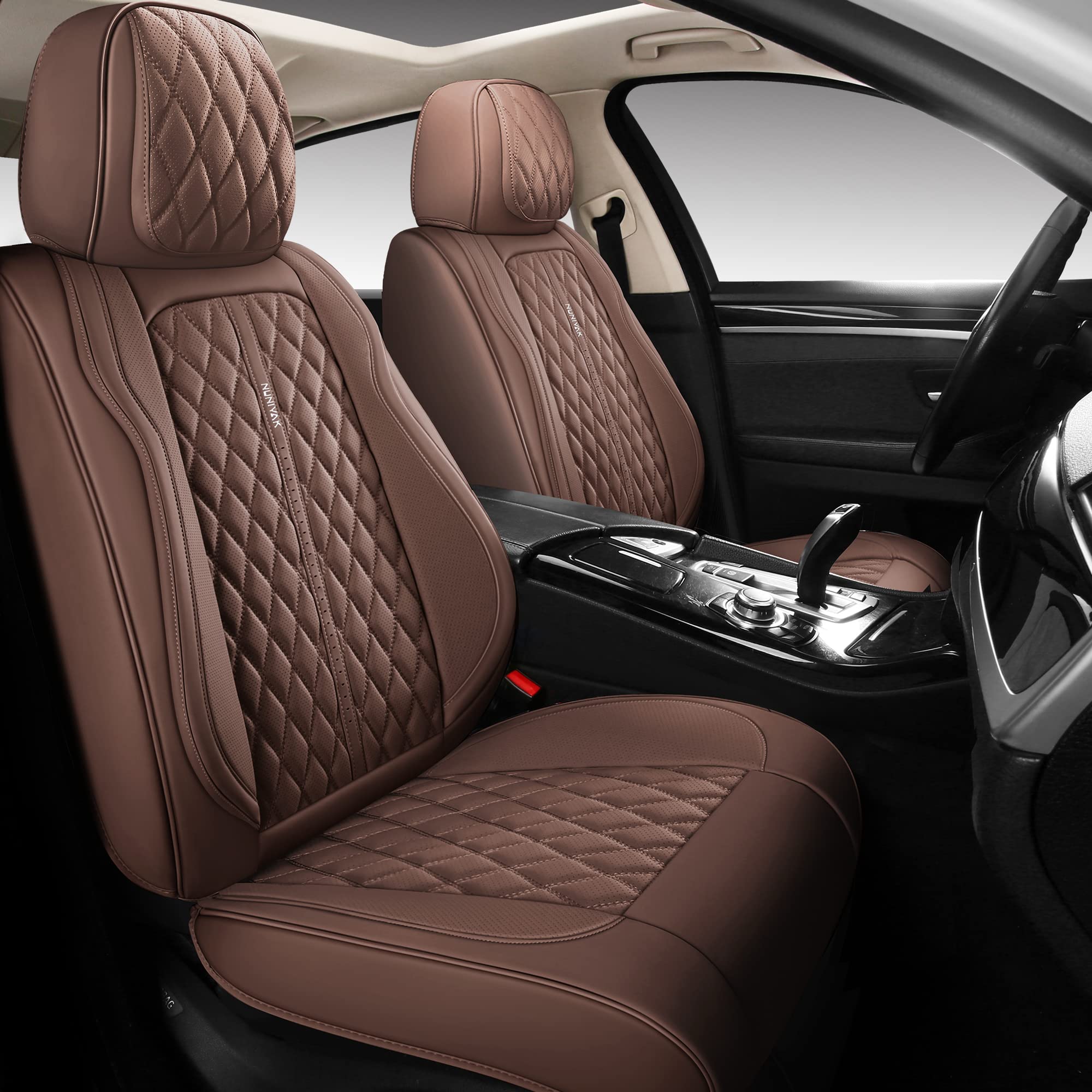 Premium Full Coverage Leather Car Seat Covers Set - Waterproof & Universal Fit for Sedans, Trucks, SUVs - Luxury Brown Seat Protector with 5-Piece Cushion - Perfect for Road Trips, Daily Commute & Vehicle Protection