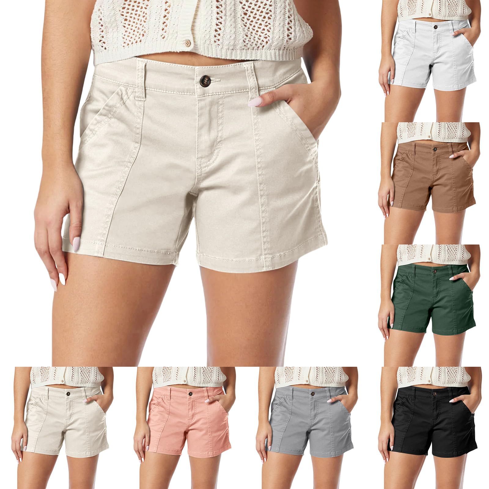 Women's High Waisted Chino Bermuda Shorts - Dressy Casual Wide Leg Twill Denim Jean Shorts with Pockets | Perfect for Summer Outings, Beach Vacations & Casual Office Wear