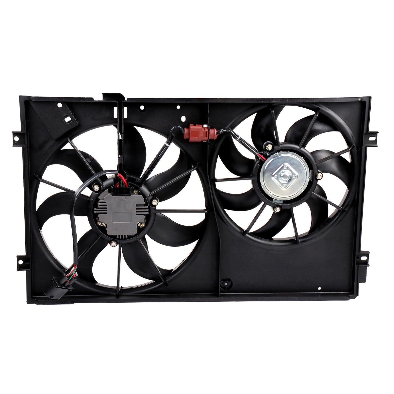 Volkswagen Beetle & Passat 2012-2015 Black Radiator Condenser Fan Assembly - Driver/Passenger Side (LH/RH) Electric Cooling Fan Replacement 620-843 - Perfect for Engine Overheating Prevention & AC System Cooling