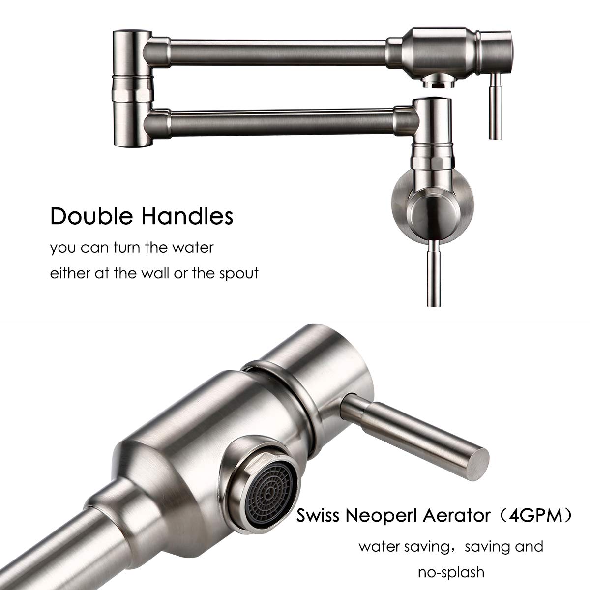 Stainless Steel Wall Mount Pot Filler Faucet - 23.4
