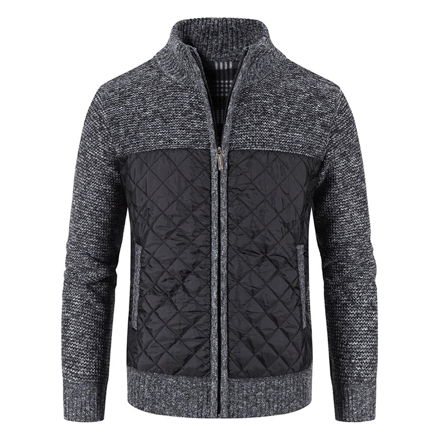 QWENTMTNTY Men's Heavyweight Cardigan Sweater - Slim Fit Thermal Fleece Jacket with Pockets | Warm Waffle Knit Sweater Coat for Casual Wear & Outdoor Activities