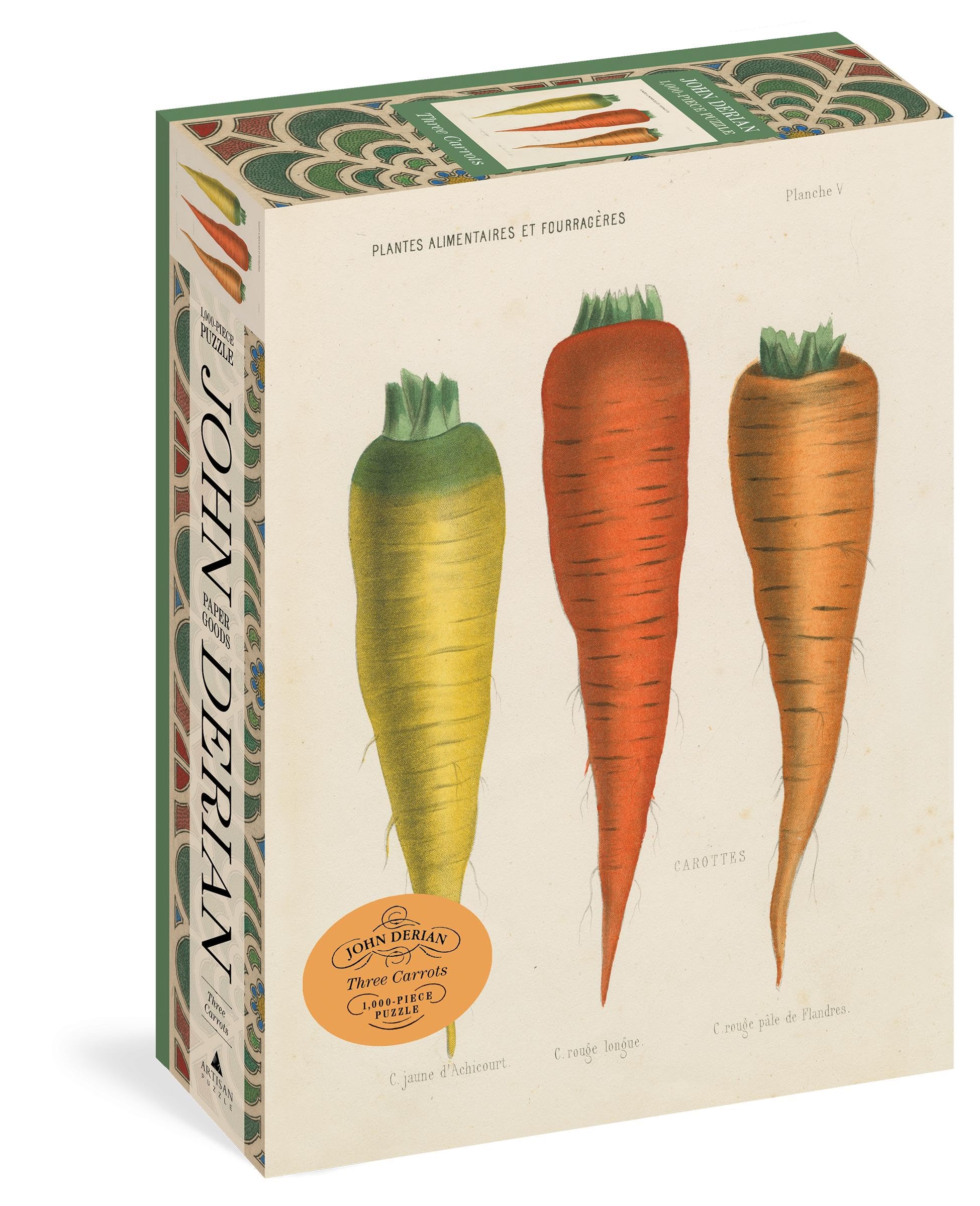 John Derian Paper Goods Three Carrots 1000-Piece Jigsaw Puzzle - Handcrafted Artisan Puzzle for Adults, Home Decor & Relaxing Family Game Night