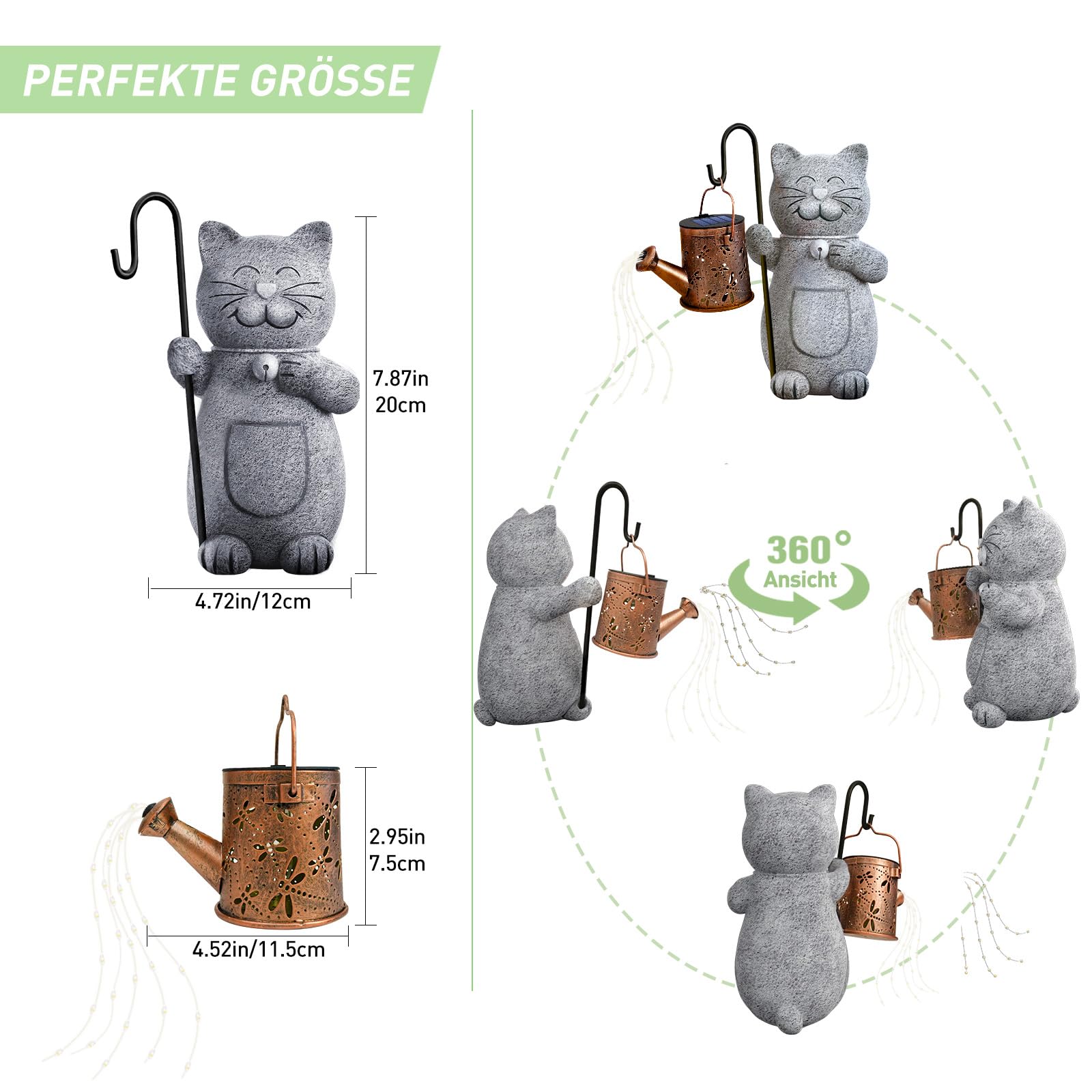 Solar Cat Garden Statue with LED Kettle Light - Unique Mother's Day, Birthday Gift for Women, Grandma, Cat Lovers - Perfect Outdoor Decor for Garden, Patio, Yard & Housewarming