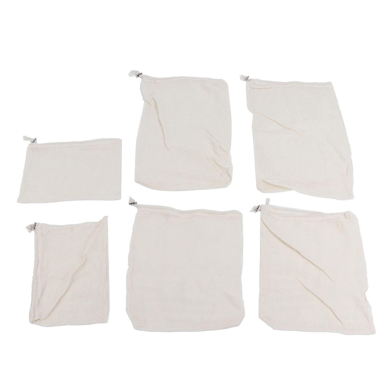 Zerodis 6-Pack Reusable Cotton Mesh Drawstring Bags for Fruits & Groceries - 3 Sizes (Small/Medium/Large) - Eco-Friendly Produce Storage Bags for Farmers Market, Picnics & Kitchen Organization