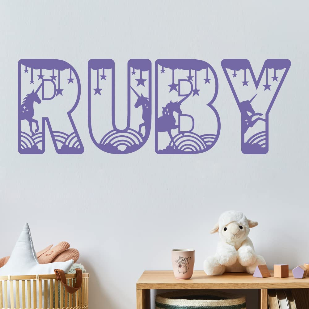 Custom Name Unicorn Vinyl Wall Decal Sticker - Rainbow Theme Nursery & Bedroom Decor for Girls - Perfect for Kids' Room, Playroom, and Birthday Party Decorations