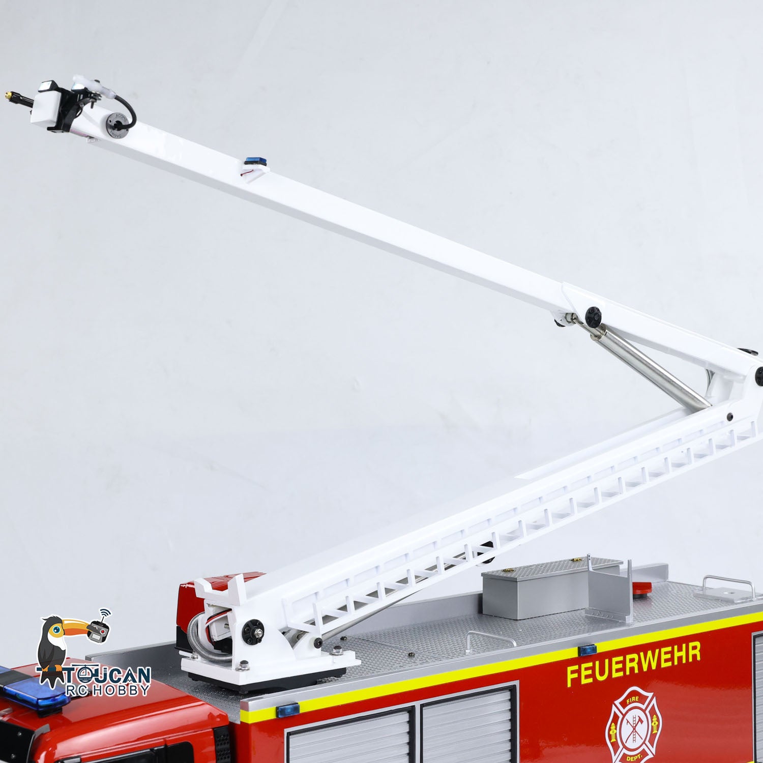 1/14 Scale 8x4 Metal Chassis RC Fire Truck with Extendable Turret & High Reach Snozzle - PNP Remote Control Hobby Model 3363 ST8 for Professional Firefighting Simulation and RC Vehicle Enthusiasts