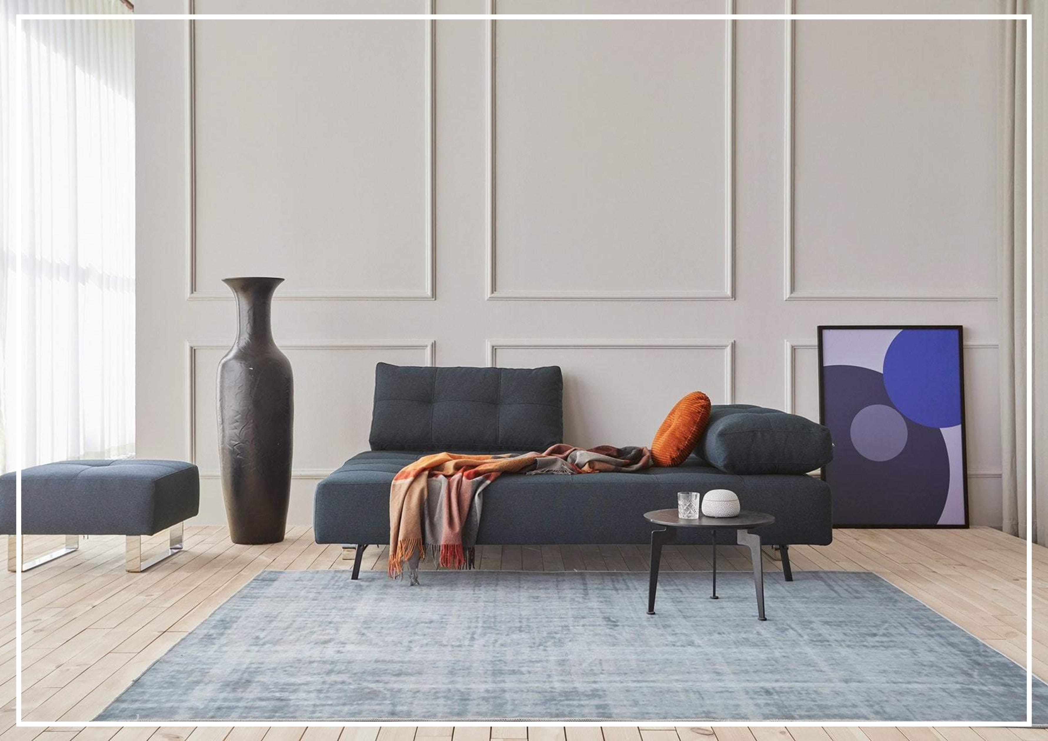 Innovation Living Supremax 2-Seater Fabric Sleeper Sofa with Ottoman - Convertible Sofa Bed for Small Spaces, Guest Room & Apartment Living