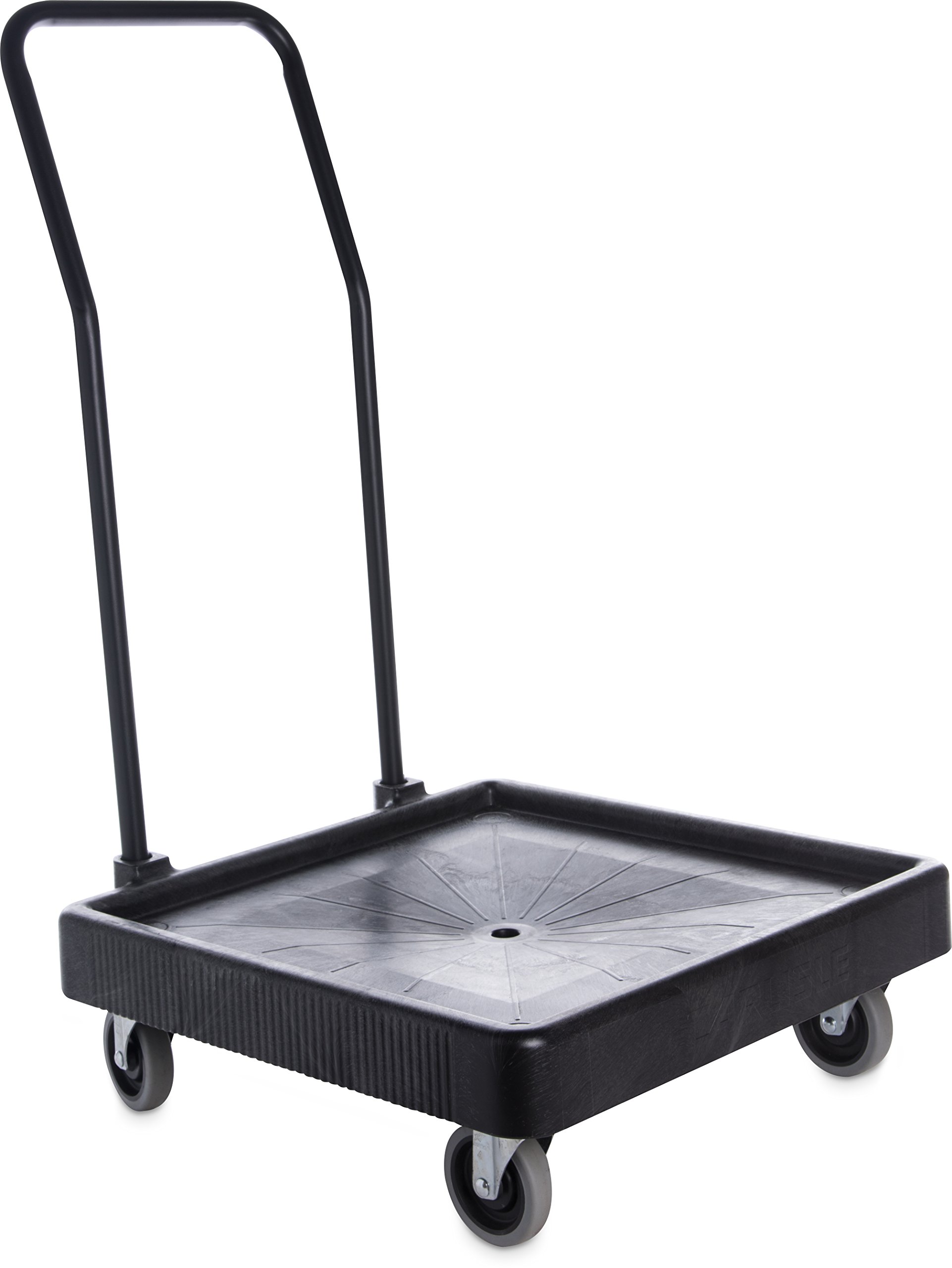 Carlisle FoodService E-Z Glide Dishwashing Rack Dolly - Heavy Duty Plastic Utility Cart with Drain & Handle for Commercial Kitchens, Restaurants (22.5x22.5x8 Inches, Black) - Perfect for Busy Dish Stations & High-Volume Food Service Areas