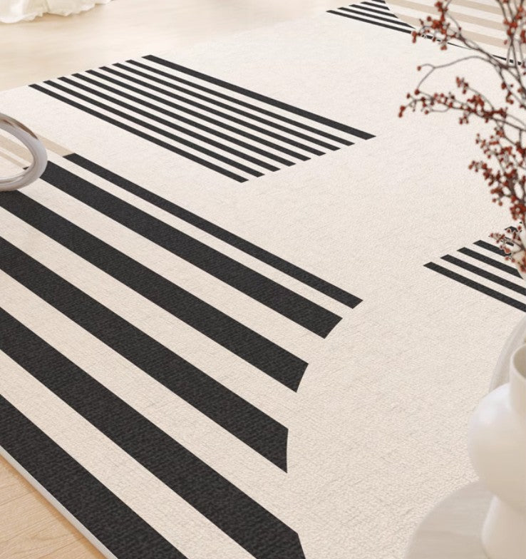 Contemporary Modern Rugs - Black Stripe Abstract Design for Living Room, Bedroom & Dining Room - Soft Non-Slip Area Rug for Home Decor & Office Spaces