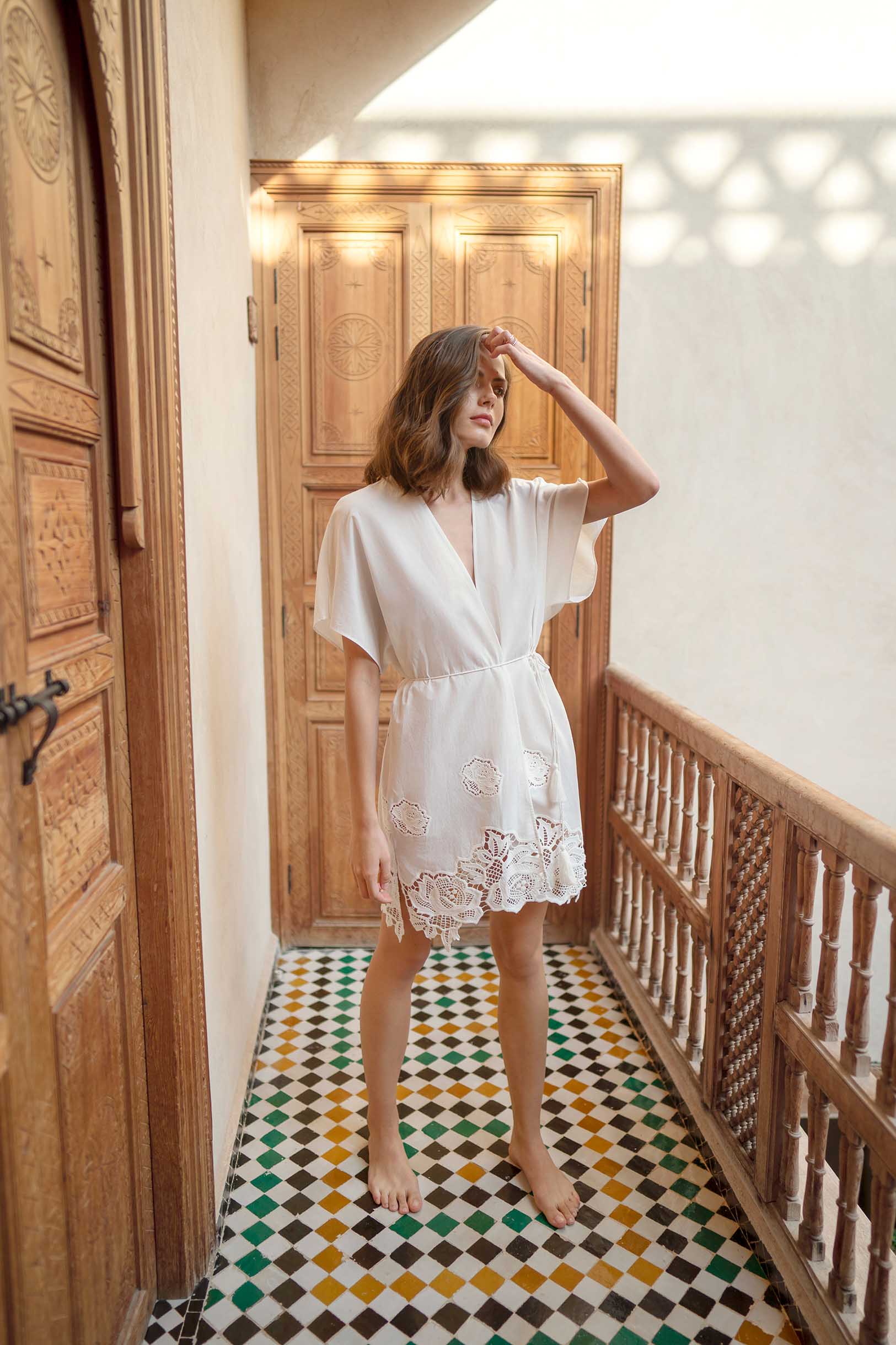 Venice Dolman Embroidered Crochet Robe - Ivory Lace Kimono Cover Up for Women | Perfect for Beach, Bridal Party, Spa & Lounging at Home