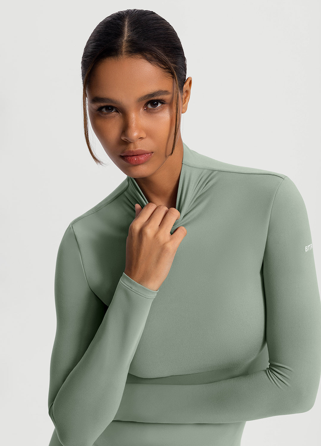 Women's Mock Neck Long Sleeve T-Shirt - Slim Fit Stretch Cotton Blouse for Work & Casual Wear | Office Outfits, Layering Essentials & Everyday Comfort
