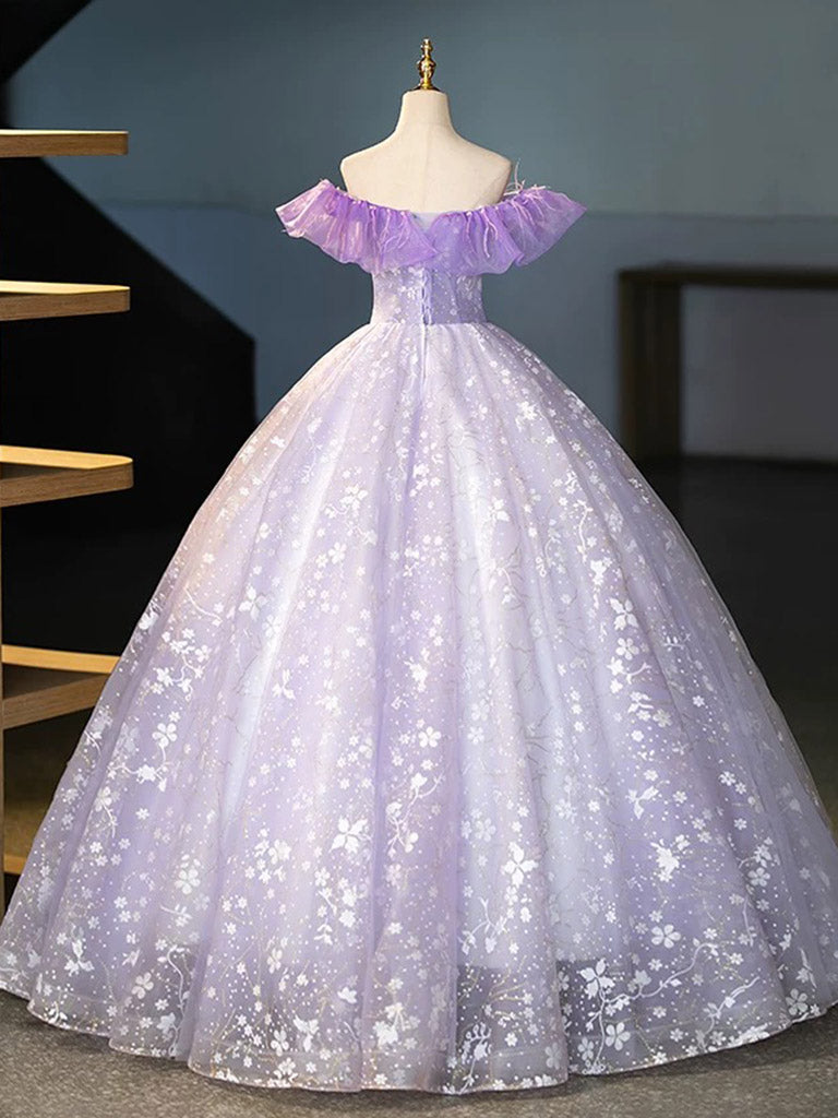 Elegant A-Line Off Shoulder Tulle Lace Purple Long Prom Dress for Women - Formal Evening Gown for Homecoming, Wedding, Ball & Special Occasions