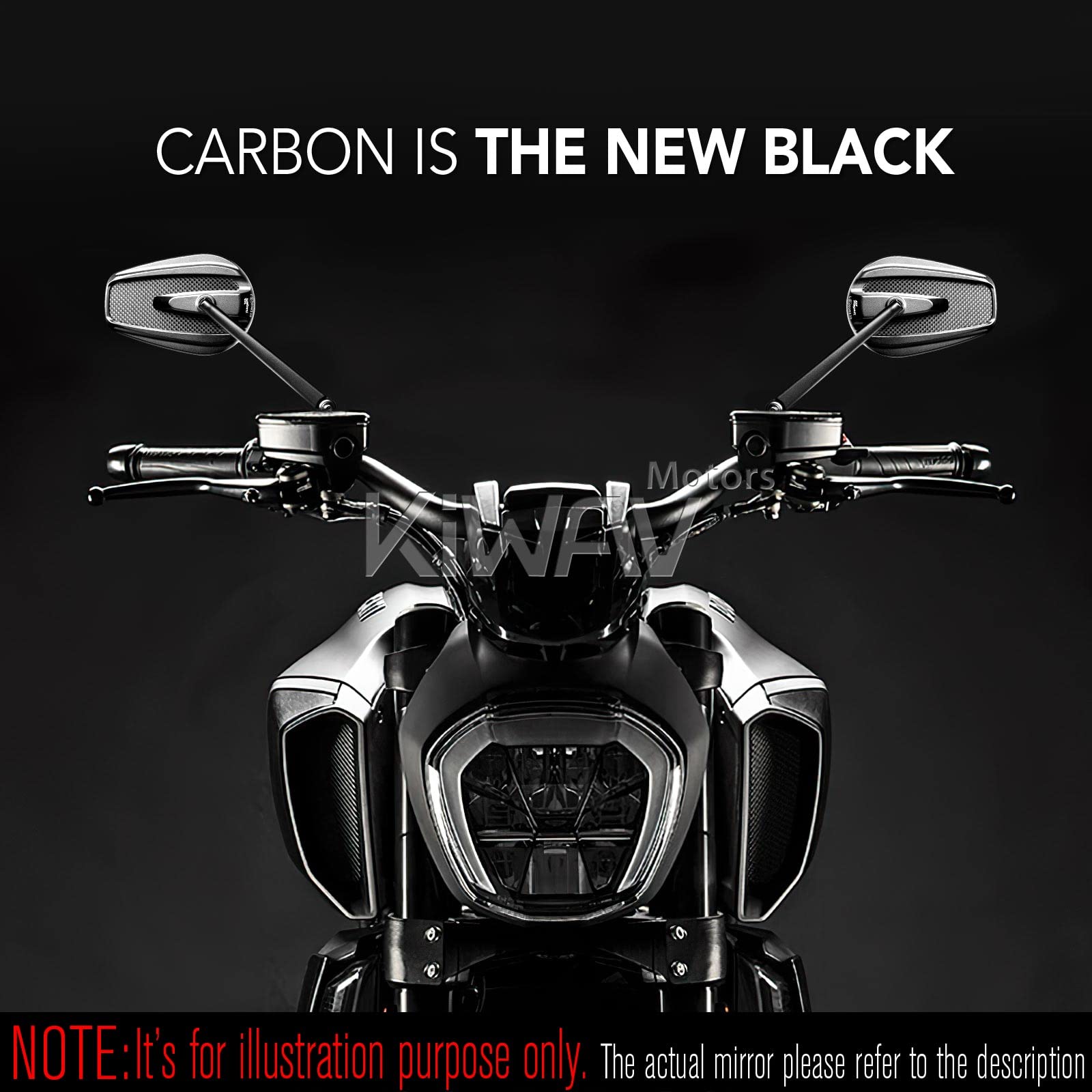 Premium Carbon Fiber Motorcycle Mirrors - Adjustable Black Convex Rear View Side Mirrors with 10mm M10 1.5 Pitch Adapters for BMW Bikes (Pair) - Enhanced Safety & Style for Urban Commuting & Long-Distance Riding