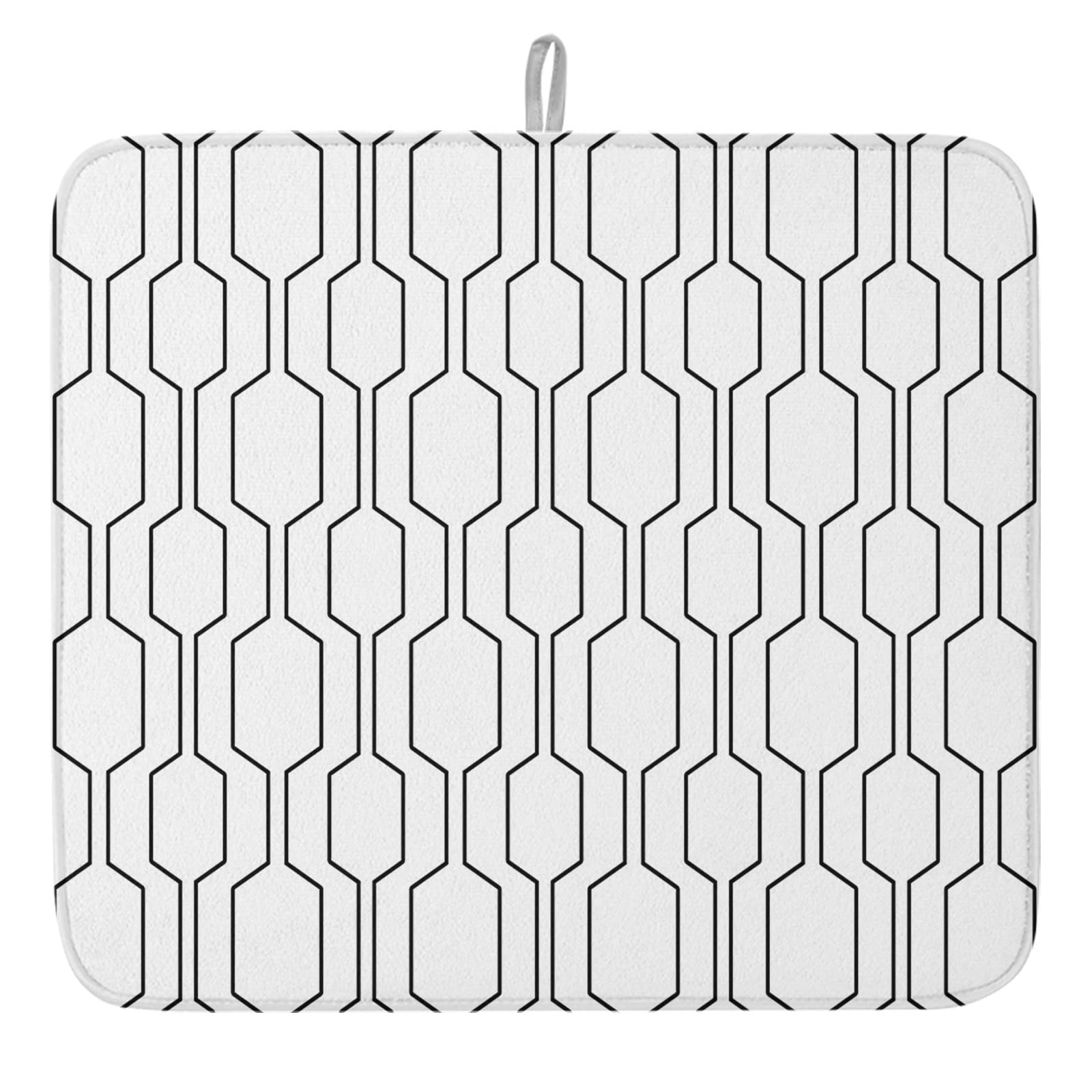 Mid Century Modern Dish Drying Mat - Absorbent Microfiber Kitchen Counter Mat (16x18 Inch) | Quick Drying, Machine Washable | Black & White Design for Stylish Kitchens | Perfect for Countertop Dish Drainer, Rack Protection & Quick Drying Utensils