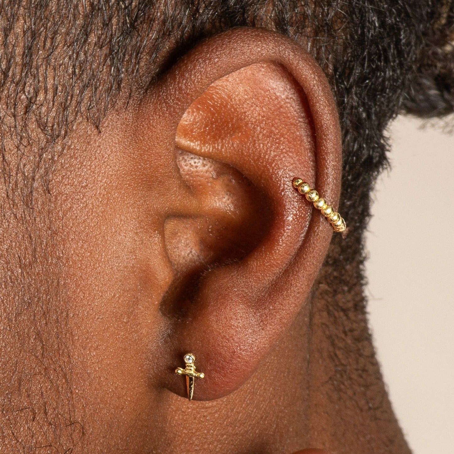 14K Solid Yellow Gold Beaded Ear Cuff - Elegant Non-Pierced Ear Jewelry for Women, Perfect for Parties, Weddings & Everyday Wear