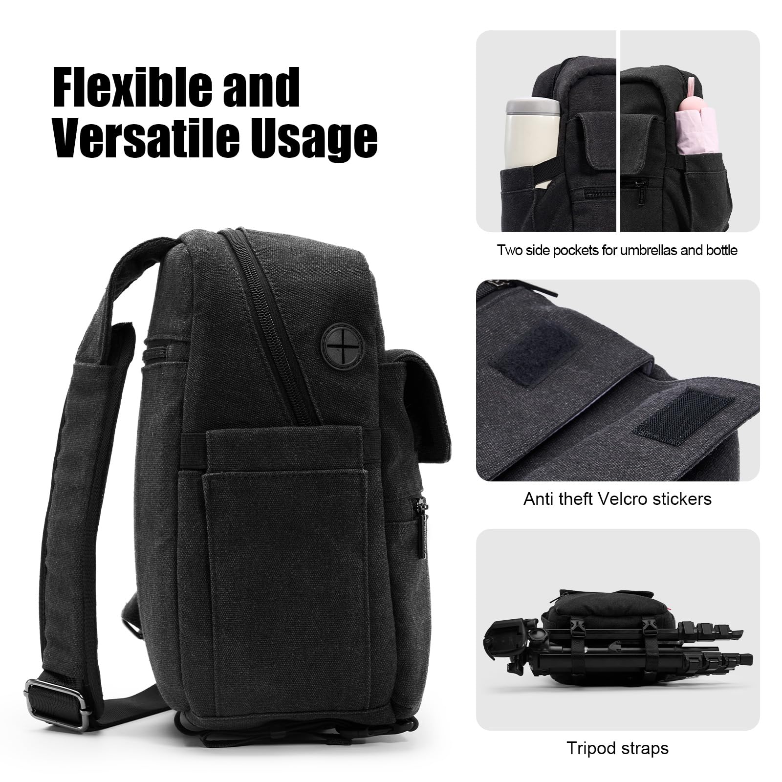 Waterproof Canvas DSLR Camera Shoulder Bag for Nikon Sony - Lightweight Sling Bag for Photographers, Travel & Outdoor Shooting (Large, Black)