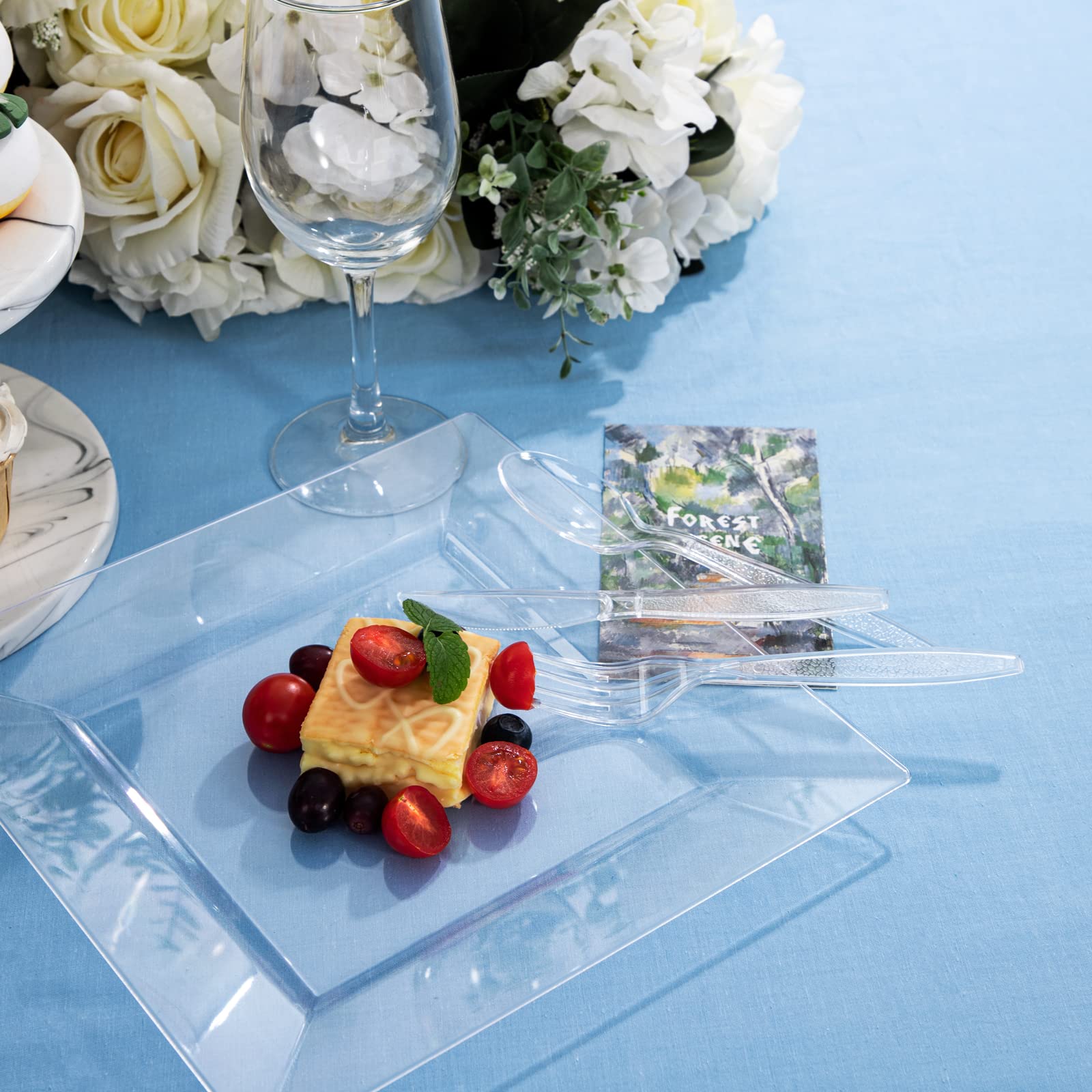360-Piece Clear Plastic Silverware Set - Disposable Cutlery for Parties (120 Forks, 120 Spoons, 120 Knives) - Perfect for BBQs, Picnics & Catering Events