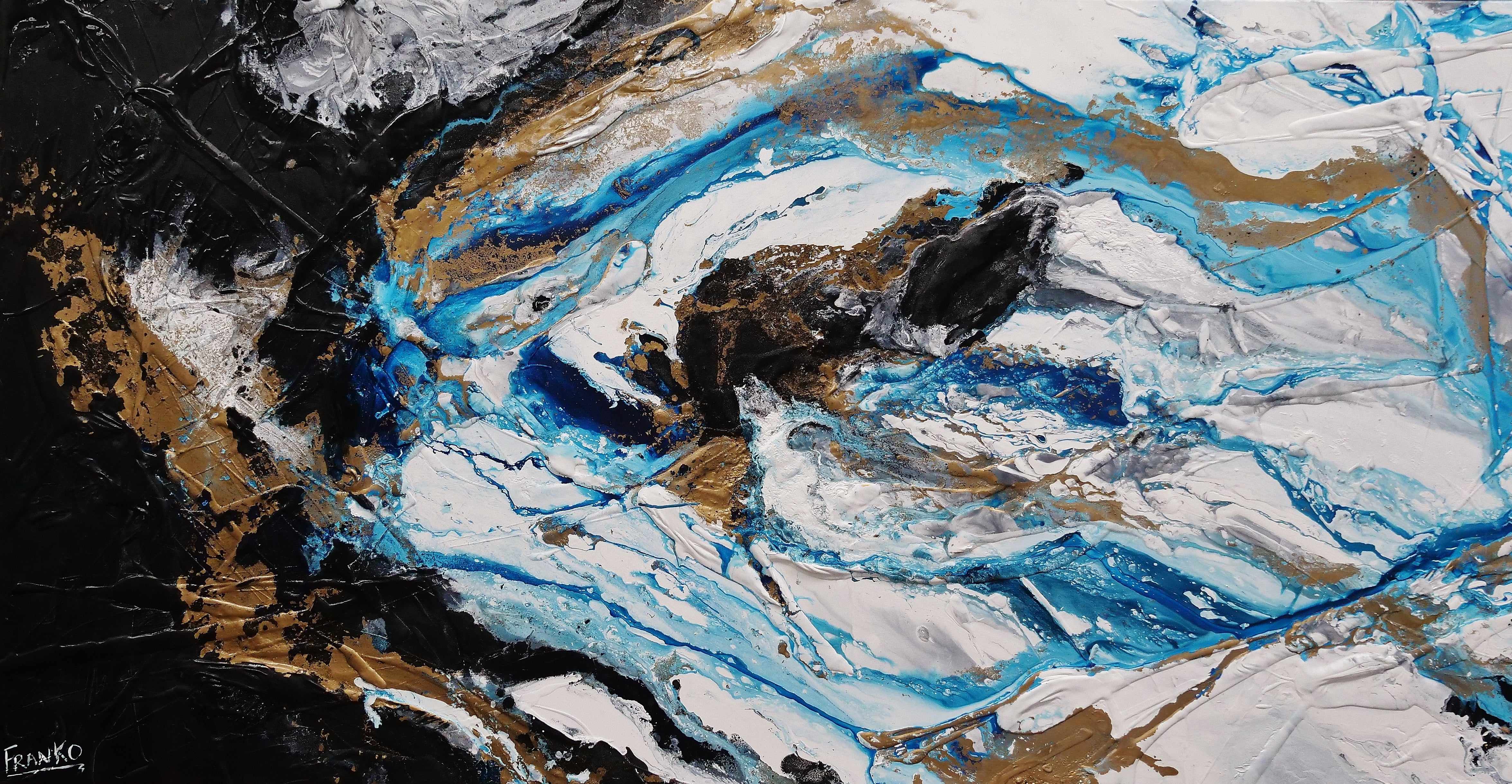 Blue Black Textured Abstract Painting - Cobalt Pearl 190cm x 100cm Modern Wall Art for Living Room, Bedroom & Office Decor