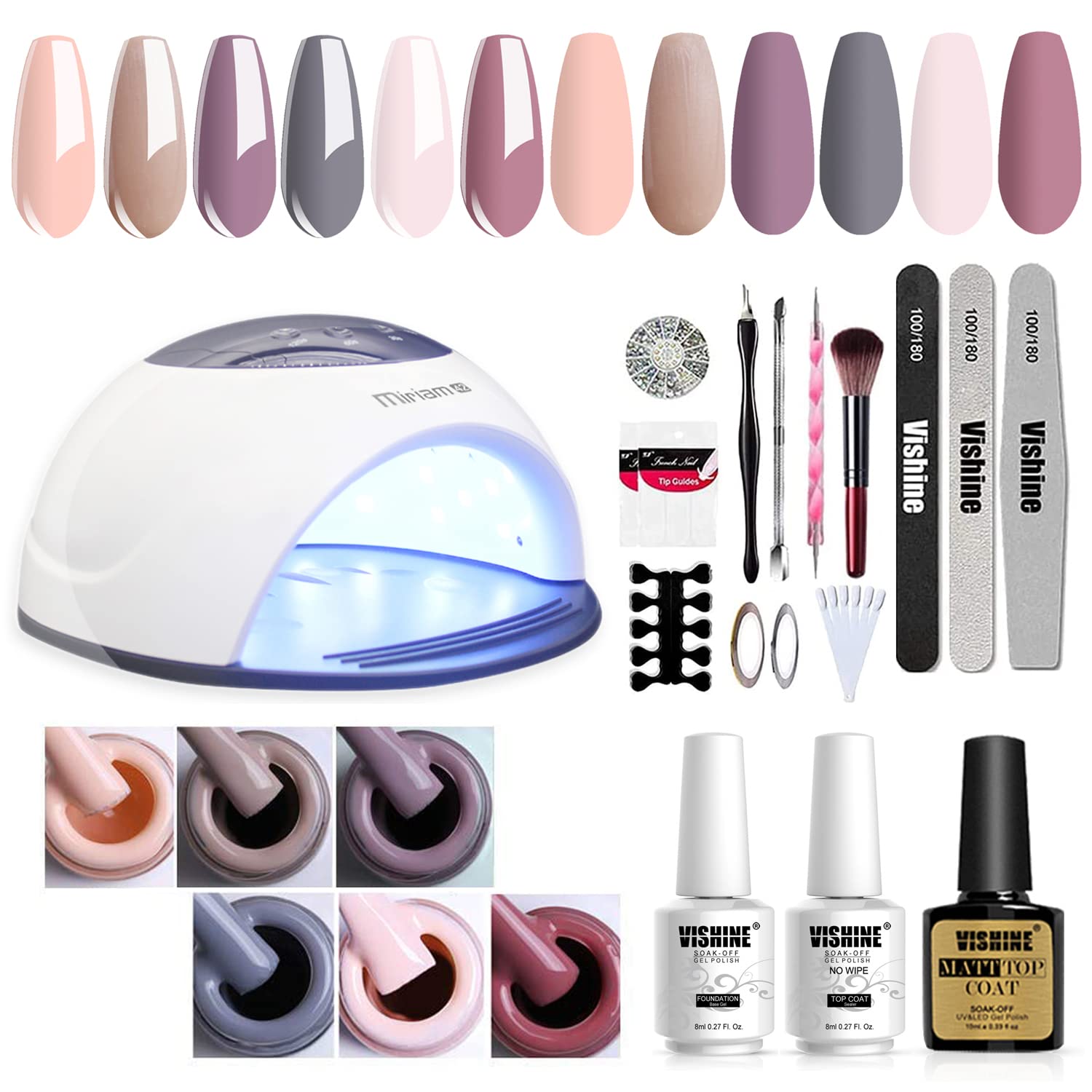 Vishine 72W LED UV Gel Nail Lamp Set with 6 Gel Polish Colors - Professional Nail Dryer & Curing Light, Complete Manicure Starter Kit for Home & Salon Use - Perfect for DIY Nail Art, Gel Extensions & Professional Nail Services