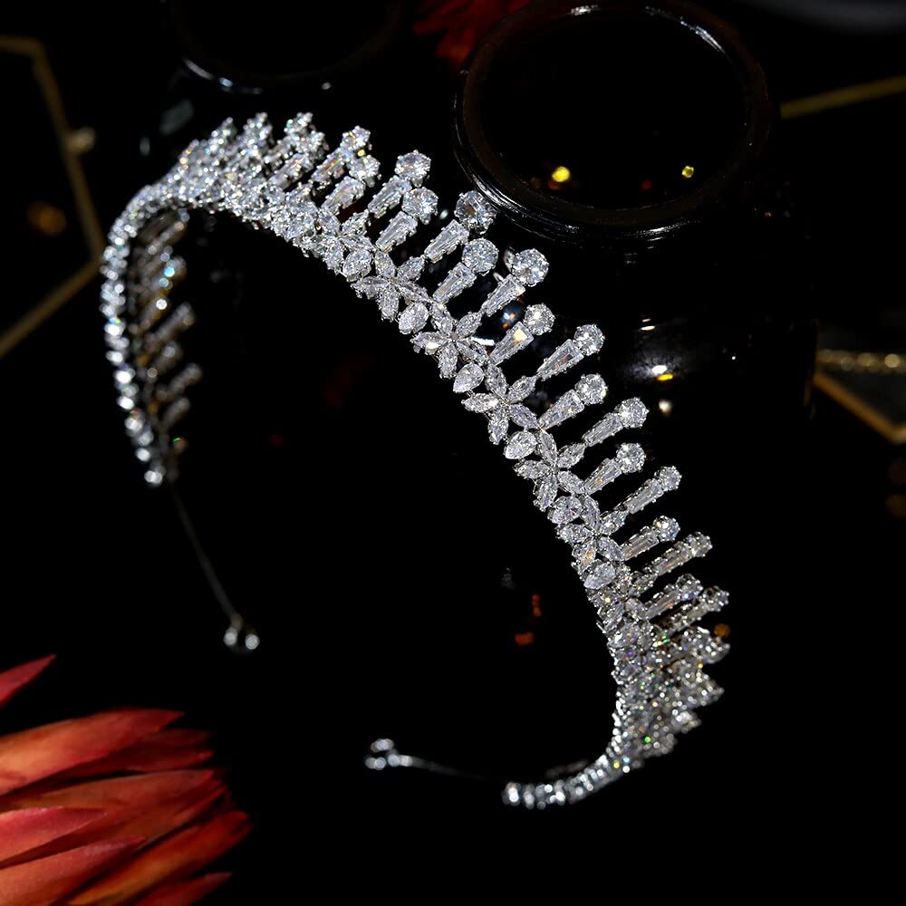 Elegant BIEMBI Flower Cubic Zirconia Crown Tiara for Women - Wedding Hair Accessories, Bridal Headpiece, Birthday Party Jewelry Gift - Perfect for Weddings, Prom, Pageants & Special Occasions