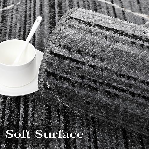 GARVEE 2x3 Feet Grey Abstract Modern Geometric Area Rug - Plush Thick Non-Slip Non-Shedding Small Rug for Living Room, Bedroom, Kitchen, Entryway, Bathroom & Office Decor