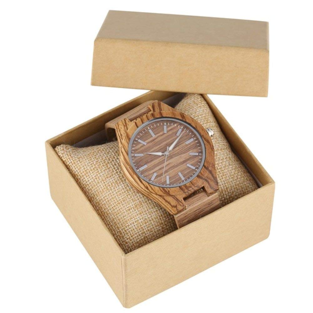 Stylish IOPMIE Wooden Watch for Men & Women - Vintage Brown Leather Band, Zebrawood Strips, Quartz Movement - Perfect Unisex Gift for Casual & Formal Occasions