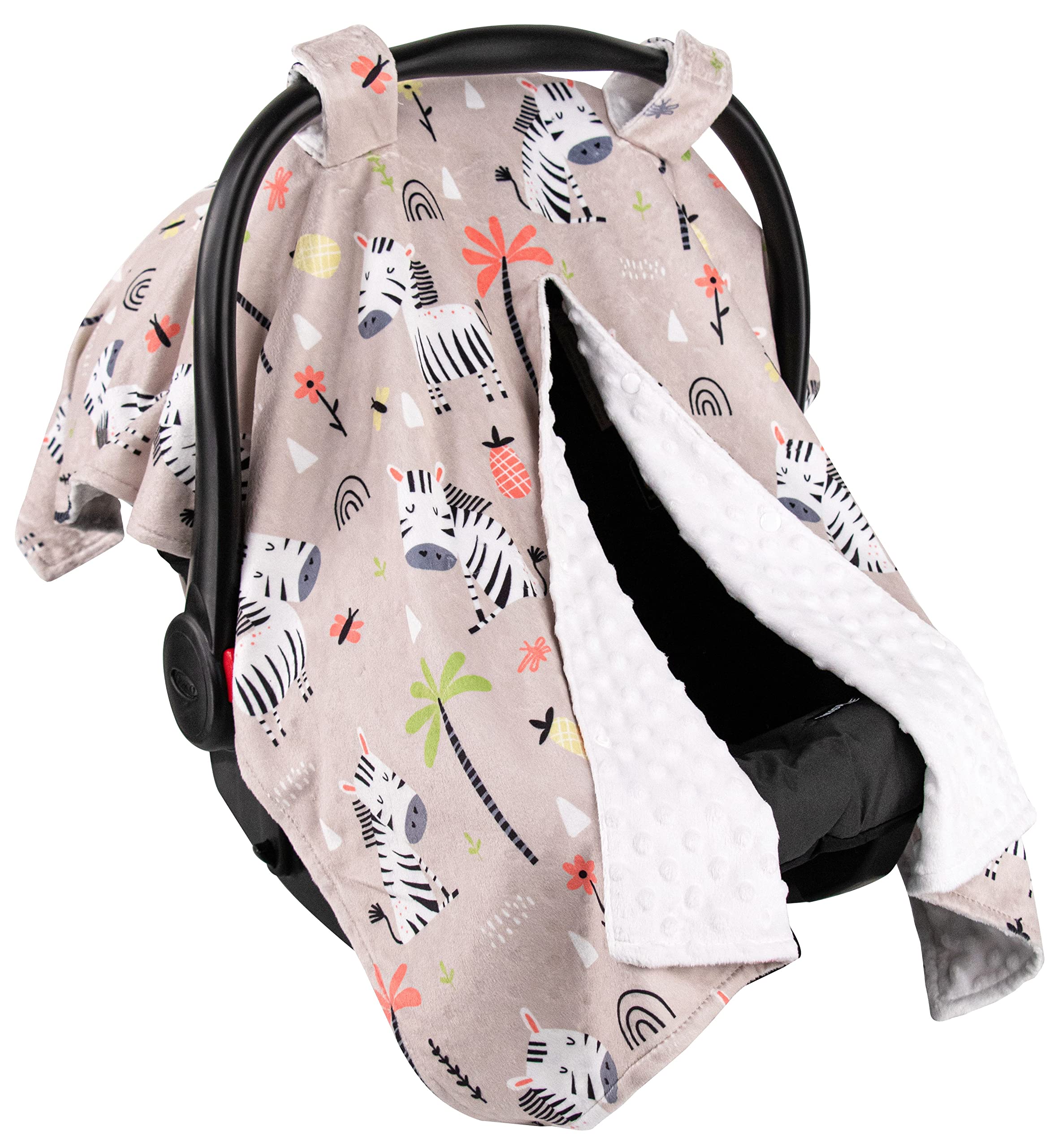 Top Tots Deluxe Minky Baby Car Seat Cover - Soft Tan Zebra Print, 40