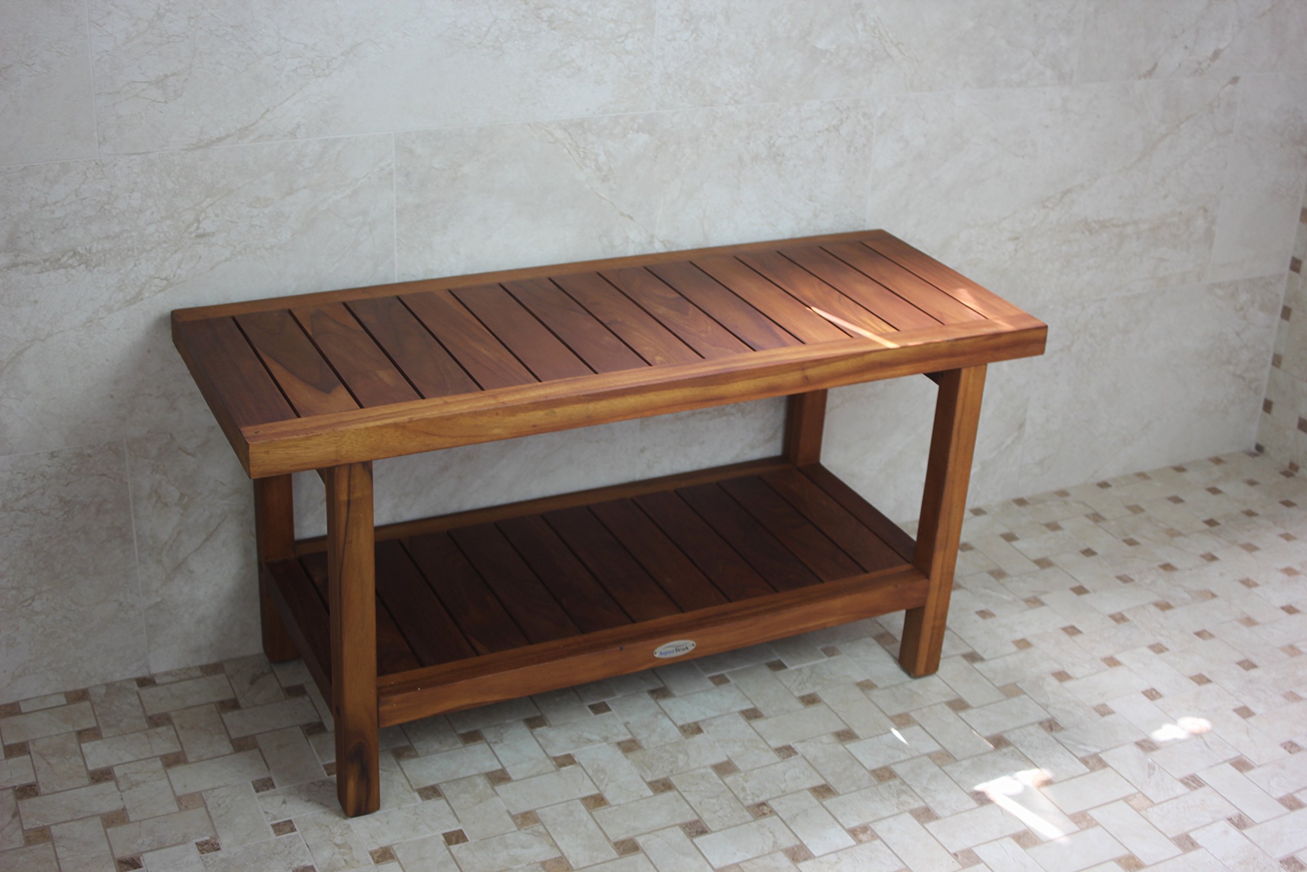 AquaTeak 36 Inch Teak Shower Bench with Shelf | Premium Spa Shower Seat with AquaTeak Oil | Perfect for Bathroom, Sauna & Steam Room Relaxation