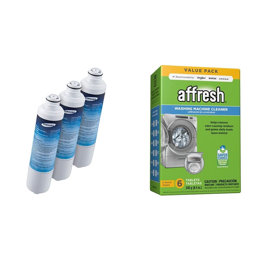 Samsung DA29-00020B Refrigerator Water Filter 3-Pack & Affresh Washing Machine Cleaner 6 Tablets - Compatible with Samsung Refrigerators, Cleans Front Load & Top Load Washers | Keep Your Appliances Fresh & Clean for Healthy Living