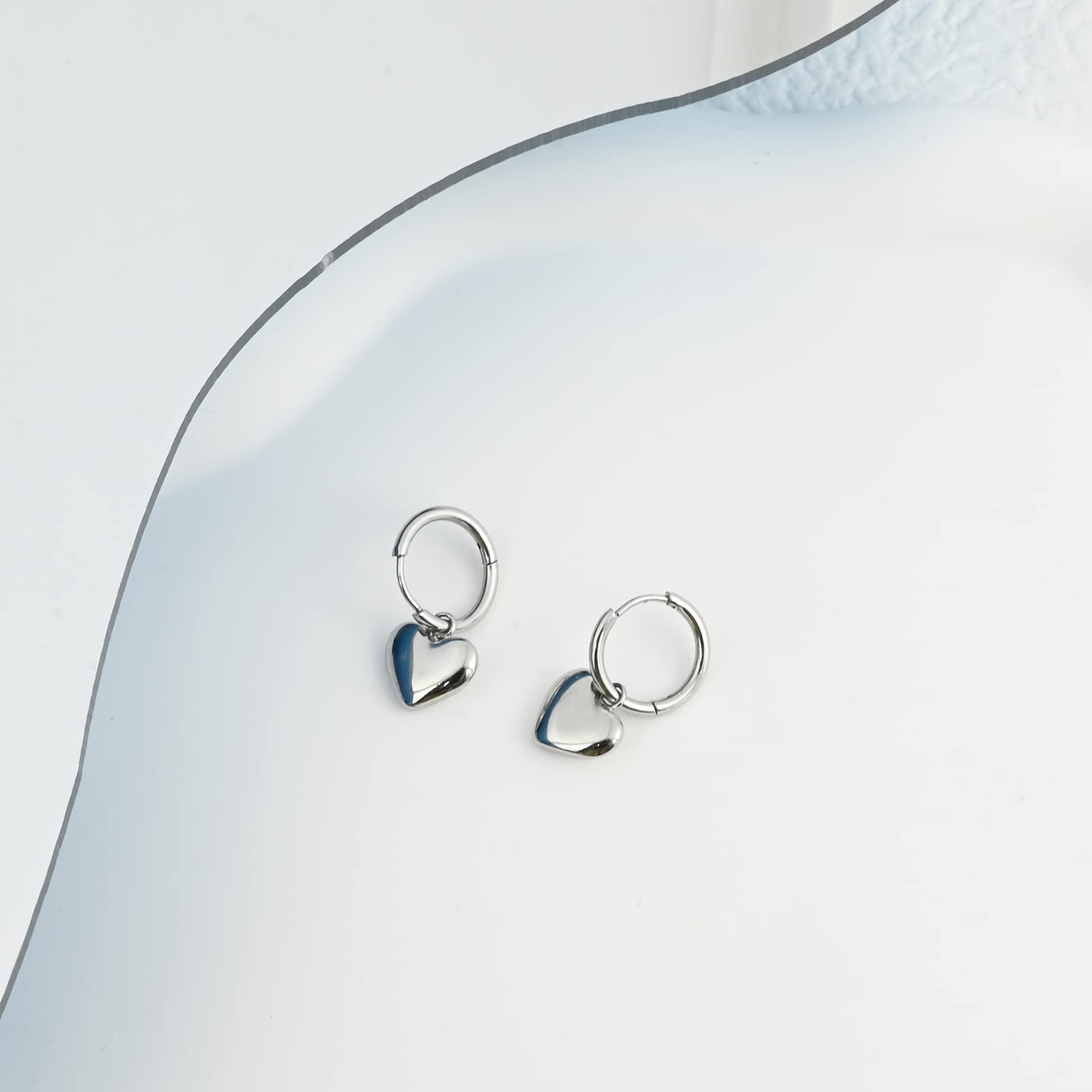 Hypoallergenic Silver Heart Dangle Huggie Hoop Earrings for Women & Teen Girls - Perfect for Valentine's Day, Date Night & Everyday Wear