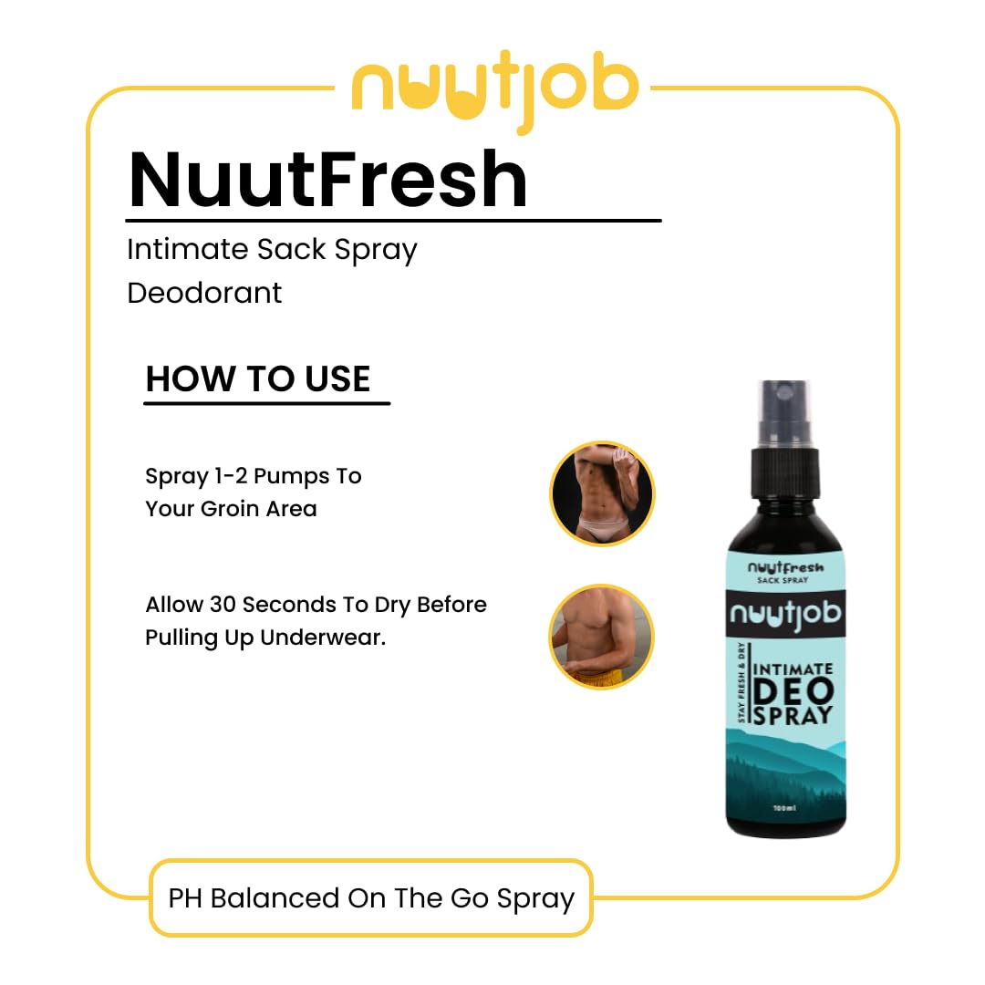 Nuutjob NuutFresh Intimate Deodorant Spray for Men 100ml - Anti Itch & Odor Control, Tea Tree & Witch Hazel Formula, Alcohol & Paraben Free - Ideal for Active Lifestyles, Gym & Daily Comfort