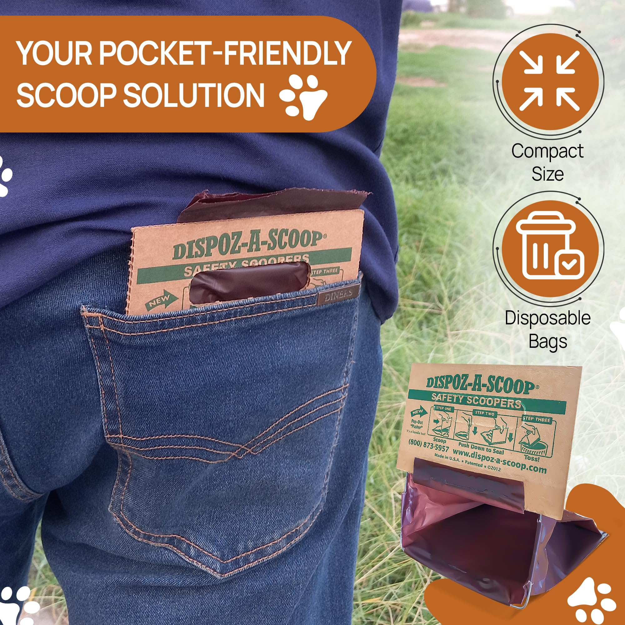 Dispoz-A-Scoop No-Touch Dog Pooper Scooper with Waste Bag Attachment | Hygienic Poop Scooper for Small & Large Dogs | Portable Yard & Walking Waste Cleanup Tool | Includes 250 Bags | Ideal for Park Visits, Backyard Cleanup & Daily Dog Walks