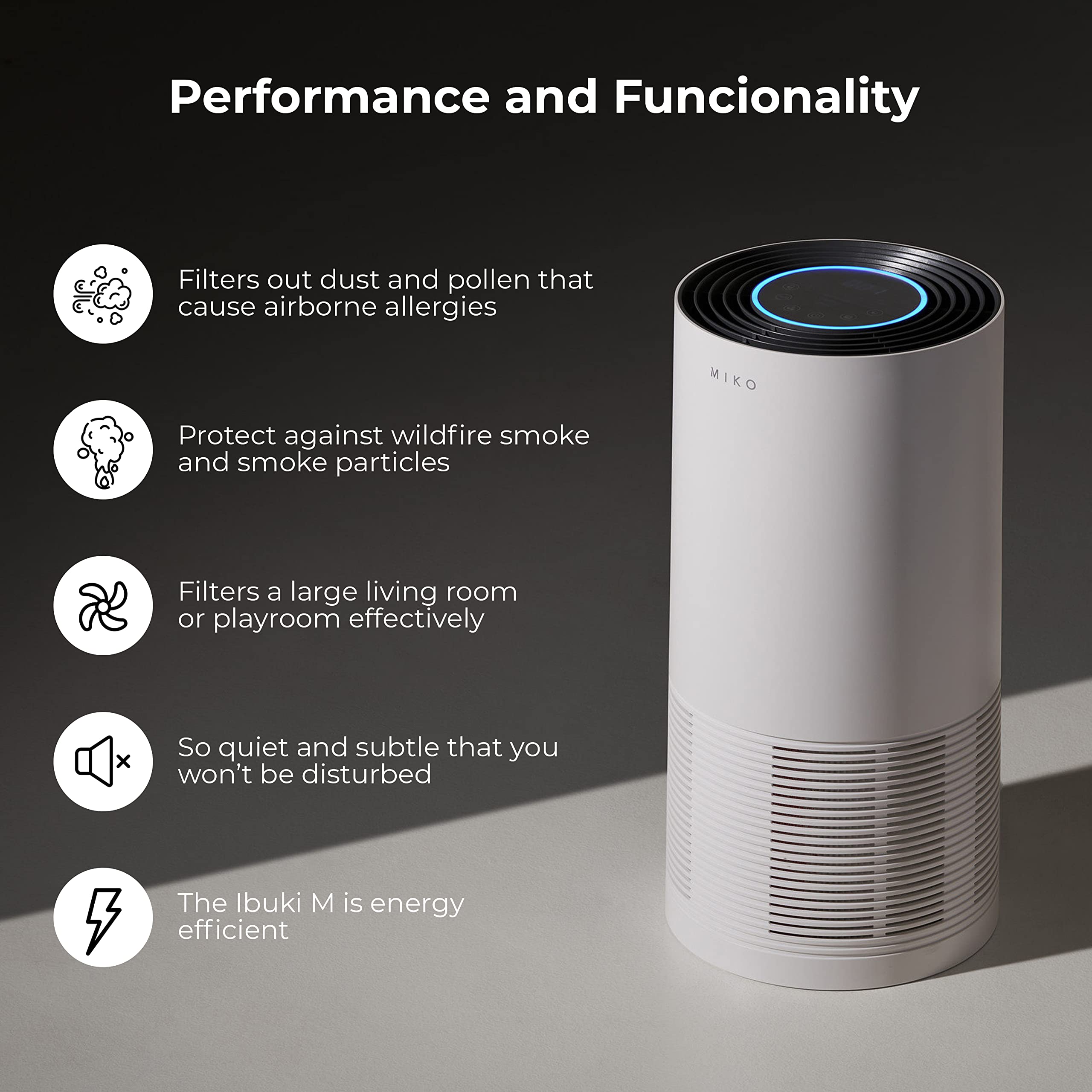 MIKO Medical Grade H13 True HEPA Air Purifier for Home - 970 Sqft Coverage, Removes 99.97% of Dust, Smoke, Pollen & Viruses (0.3-2.5 Microns) - Ideal for Allergies, Asthma & Pet Owners - Ultra Quiet 25dB Sleep Mode with PM2.5 Air Quality Monitor - Perfect for Bedrooms, Living Rooms & Offices