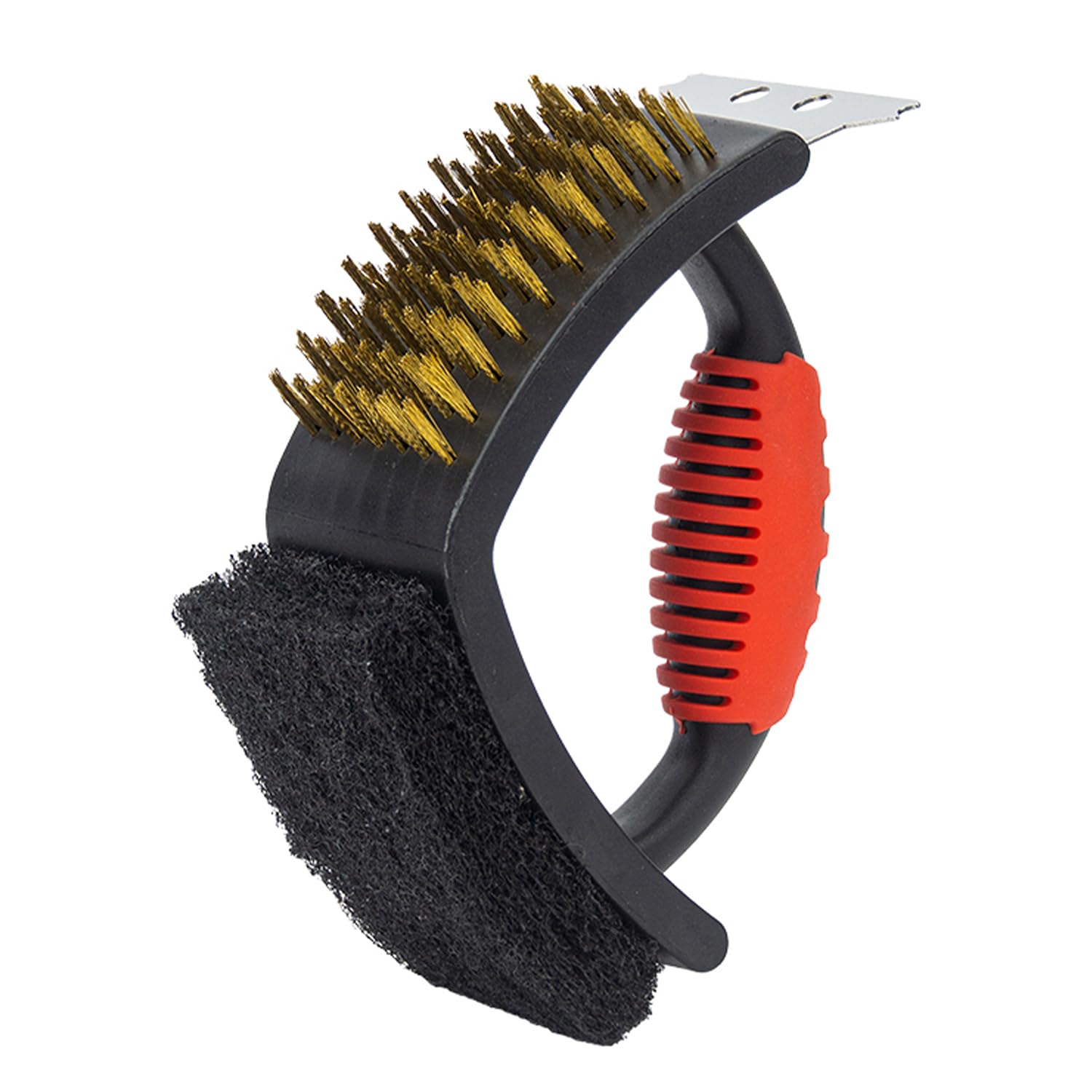 Amig 3-in-1 BBQ Grill Cleaning Brush with Scraper & Scourer - Heavy Duty Stainless Steel Bristles for Charcoal, Gas & Electric Grills - Perfect for Outdoor Cooking, Backyard BBQs & Camping (16.5x11.5x7cm)