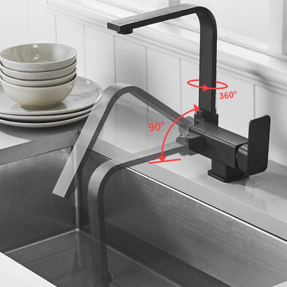 Brass Black Kitchen Sink Mixer Tap with Hot & Cold Water Modes - 360° Swivel Folding Design, Water-Saving Bubbler for Modern Homes - Perfect for Small Kitchens, Apartments & RVs