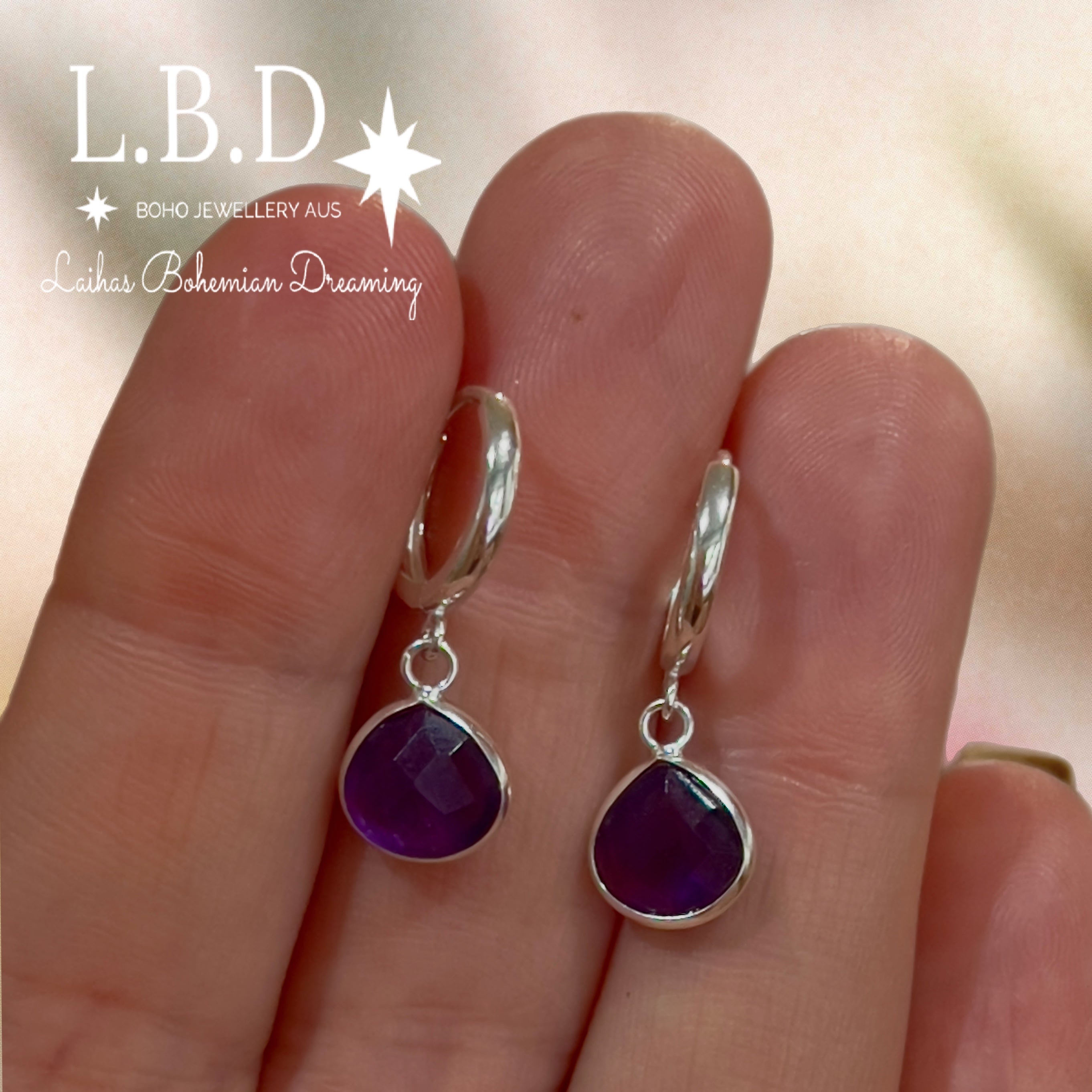 Laihas Raining Hearts Amethyst Hoop Earrings for Women - Elegant Purple Crystal Dangle Earrings for Valentine's Day, Anniversary & Romantic Date Night Jewelry Gift
