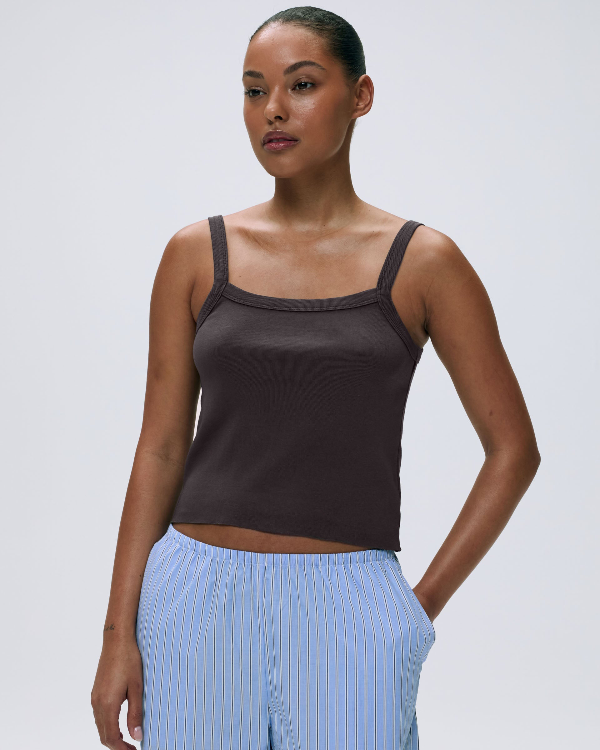 Rib Wide Binding Baby Tank Top - Coffee Bean Color | Soft & Comfortable Infant Clothing for Playtime & Everyday Wear