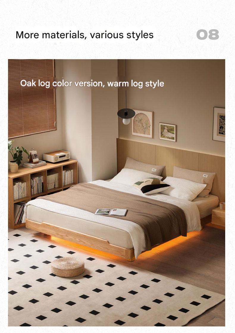 Solid Oak Wood Floating Platform Bed - No Headboard, Black Finish with LED Lights - Perfect for Modern Bedroom & Minimalist Home Decor