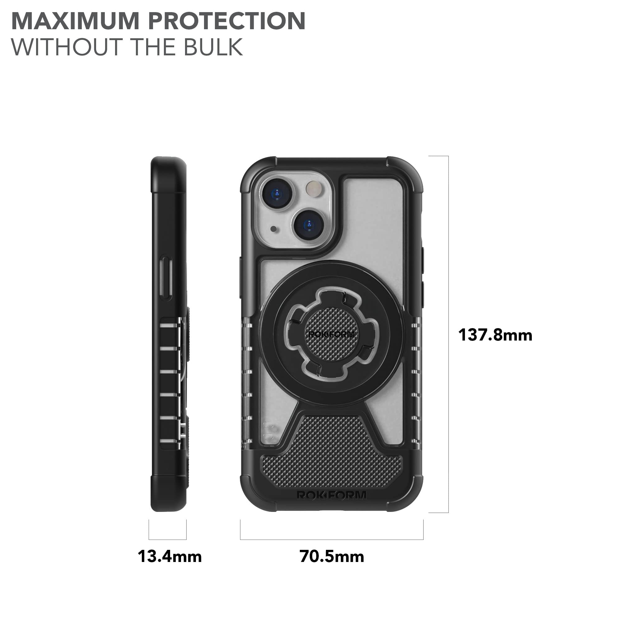Rokform Crystal Series iPhone 13 Mini Case - Slim Magnetic Case with Roklock Rotating Lock, Double Magnet Plus MagSafe, Drop Tested Armor (Clear) - Perfect for Everyday Use and Outdoor Adventures