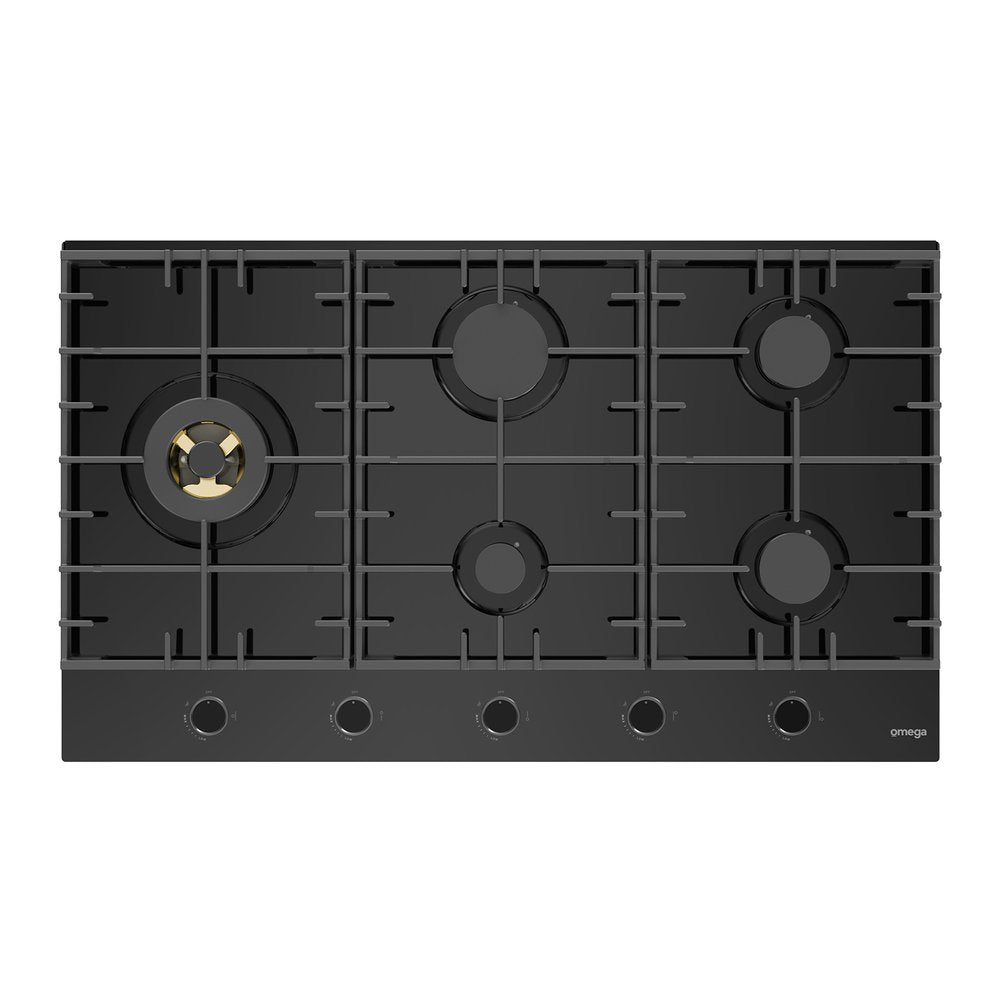 Omega OCGG905WB 90cm Gas on Ceramic Glass Cooktop - Professional Grade Stove for Modern Kitchens, Perfect for Home Cooking & Entertaining