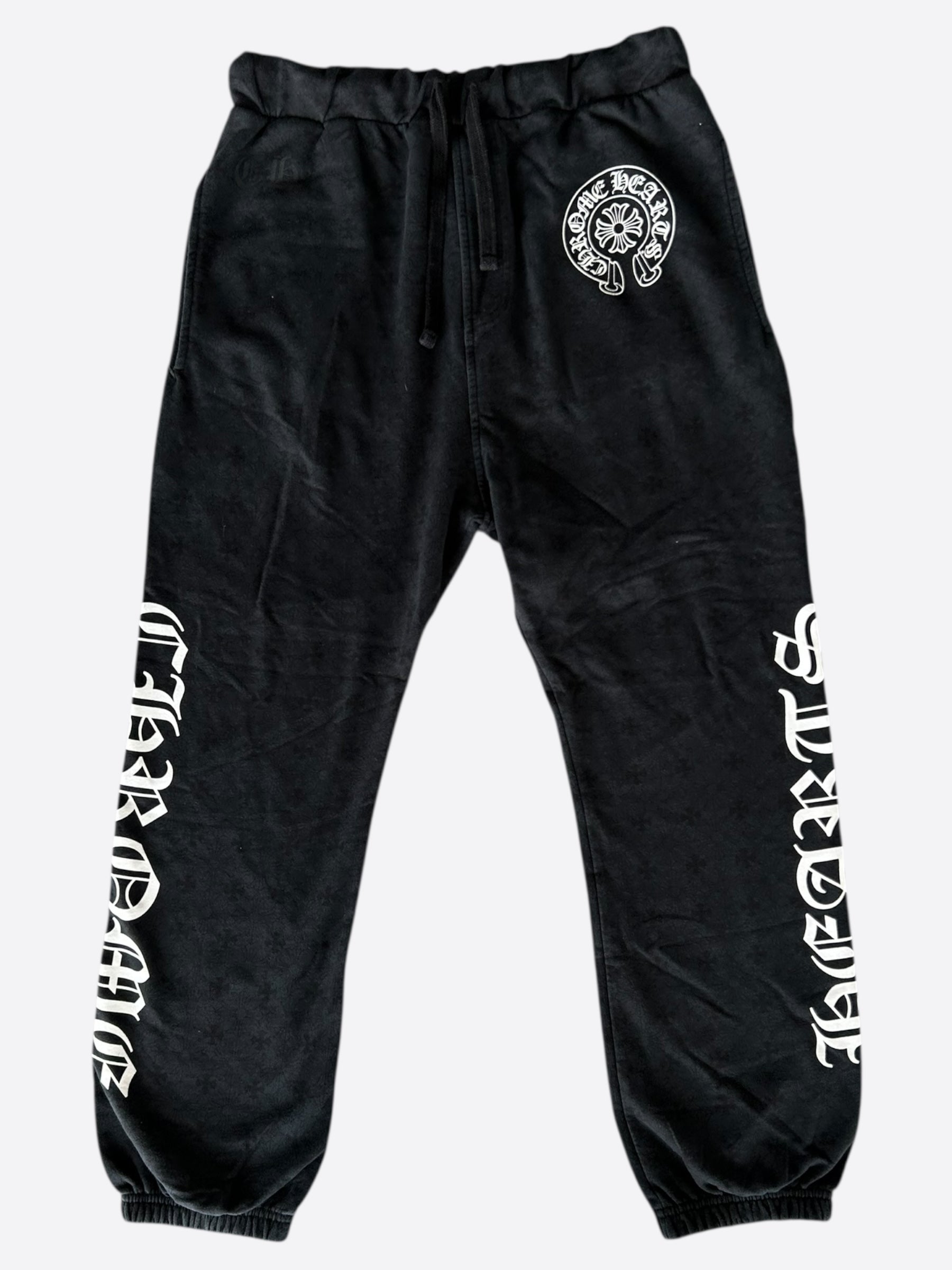 Chrome Hearts Black & White Horseshoe Logo Cross Jacquard Sweatpants for Men - Stylish Luxury Sweatpants for Casual Wear & Street Fashion